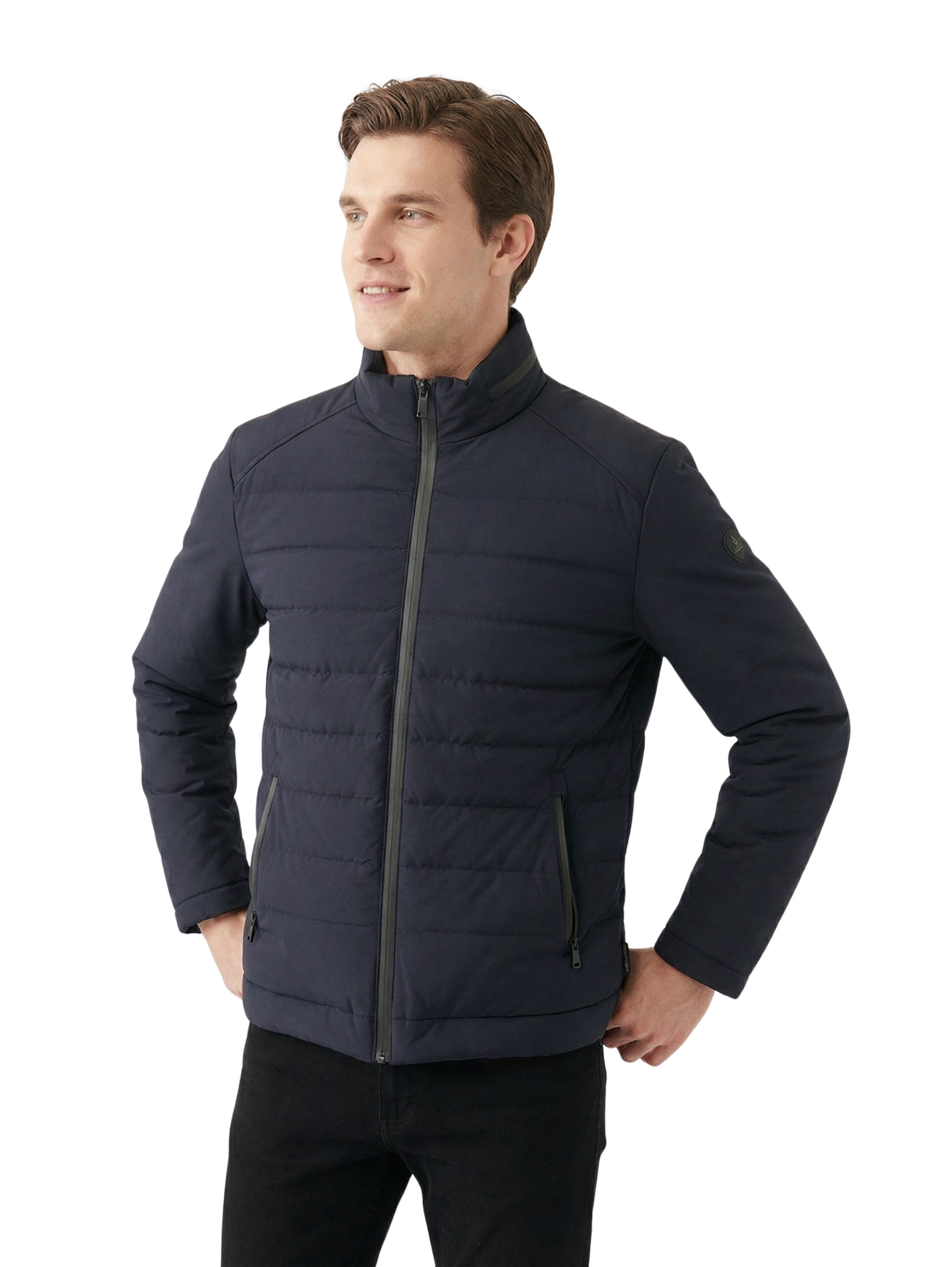 Damat Navy Long Sleeve Zippered Jacket With Stand up Collar