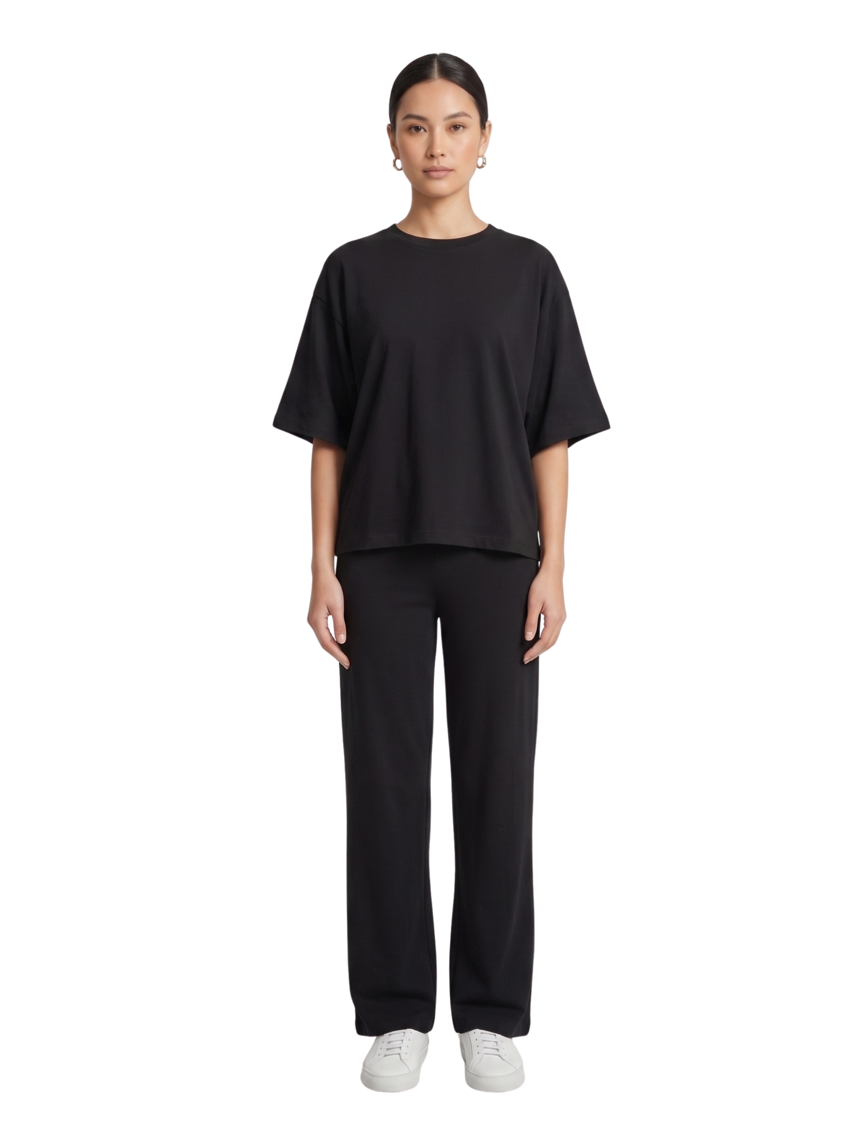 Black Two Piece Round Neck Pants Set