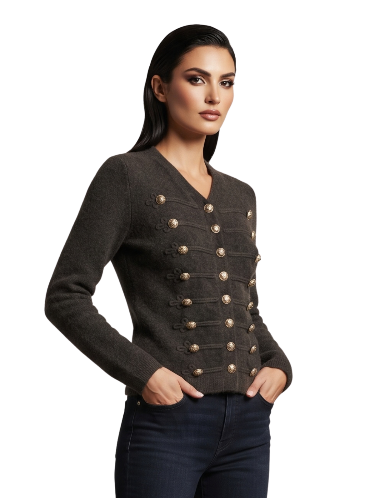 Purple Military-Style Crewneck Pullover