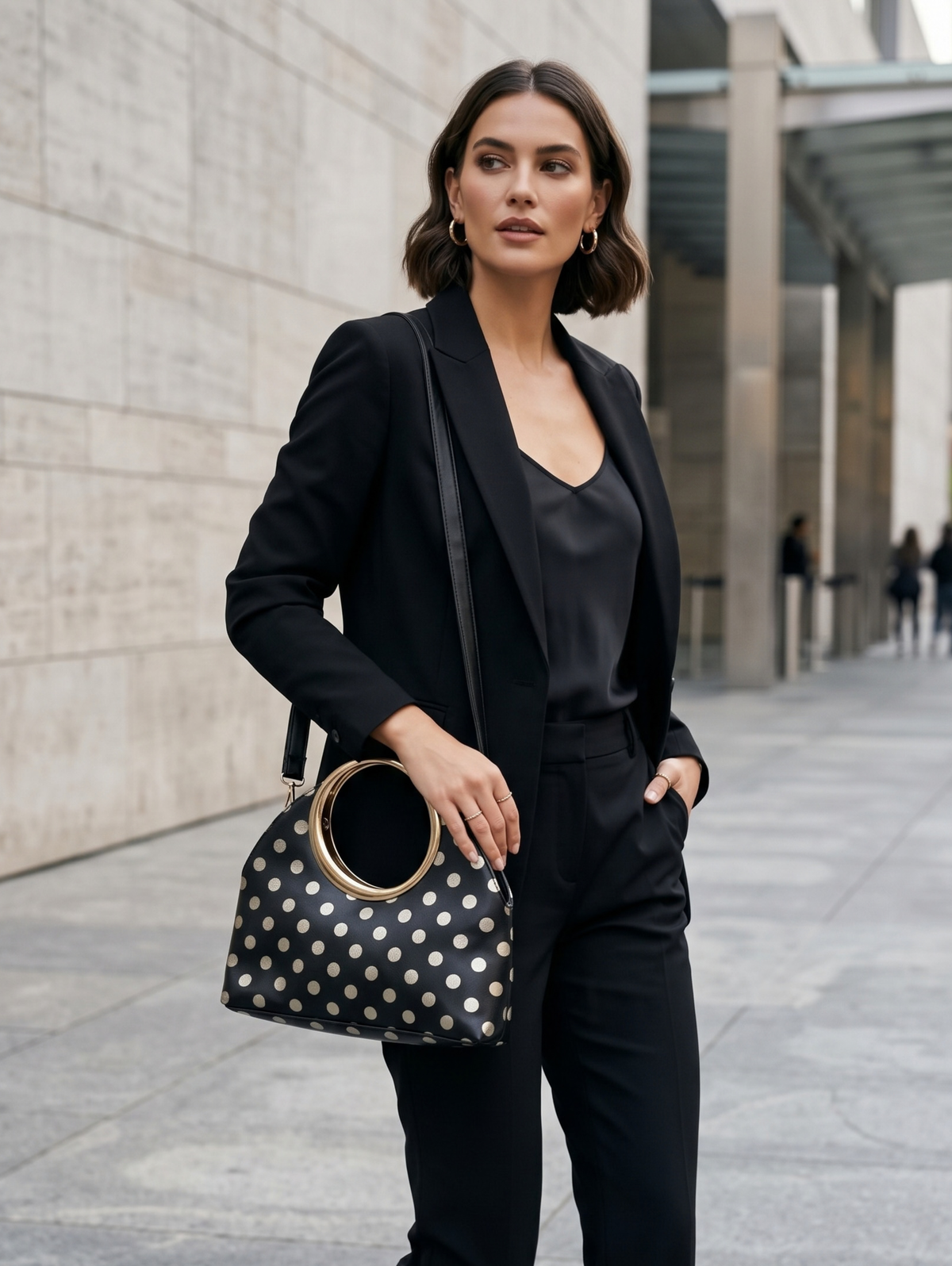 Black-Gold Ring-Handle Handbag