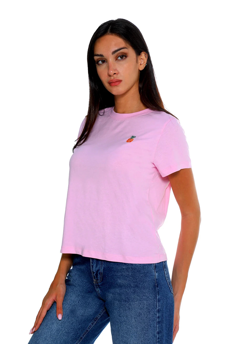Pink Cotton T-shirt With Small Pineapple Design
