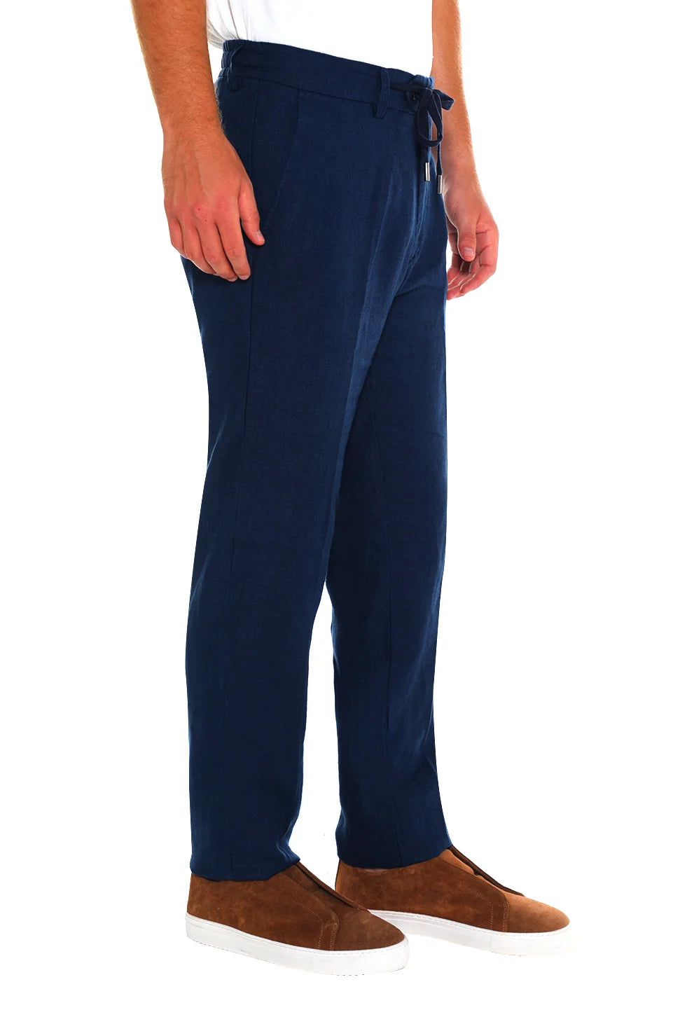 Navy Linen Pant With Waisted Tie