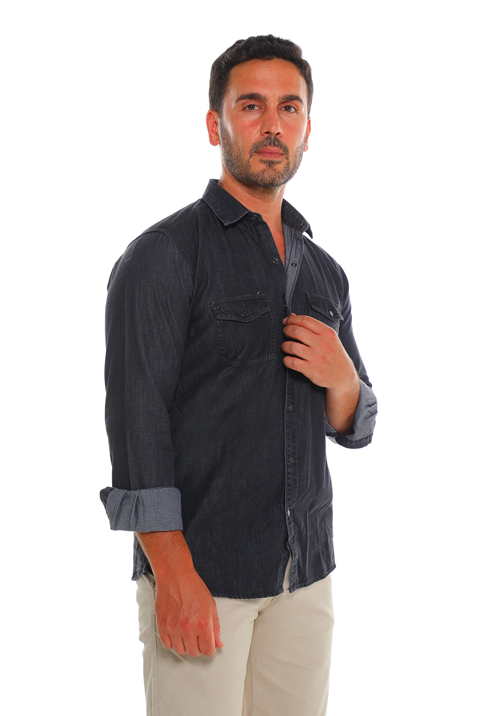 Grey Long Sleeved Light Denim Shirt