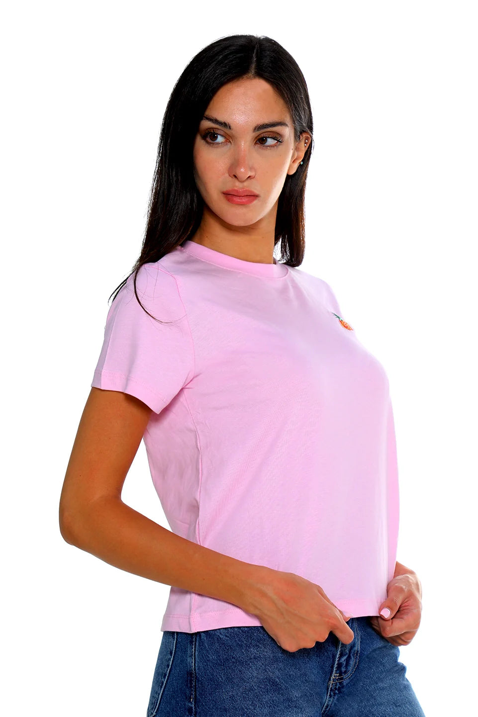 Pink Cotton T-shirt With Small Pineapple Design