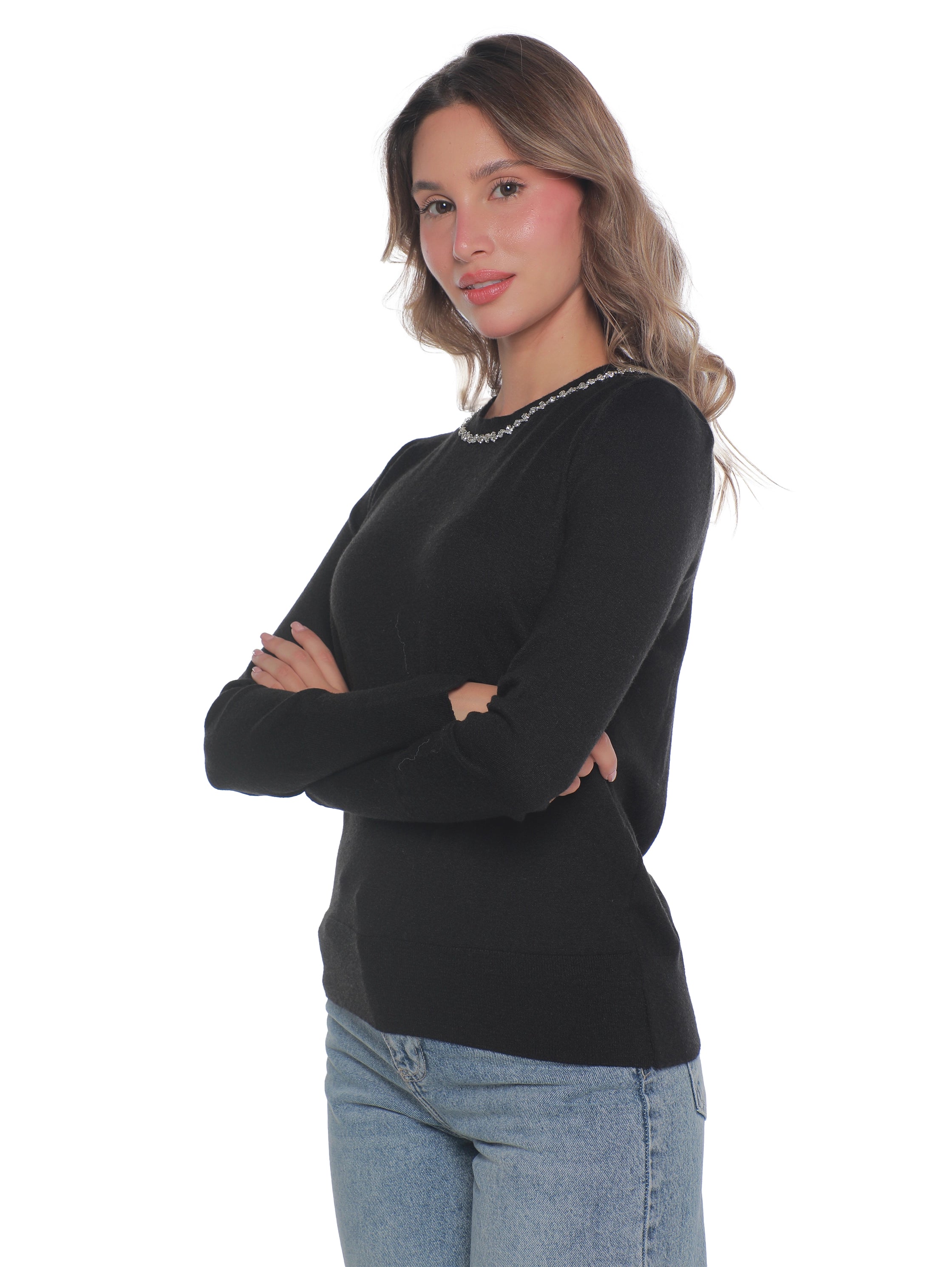 Black Soft Pullover With Necklace Attached Design