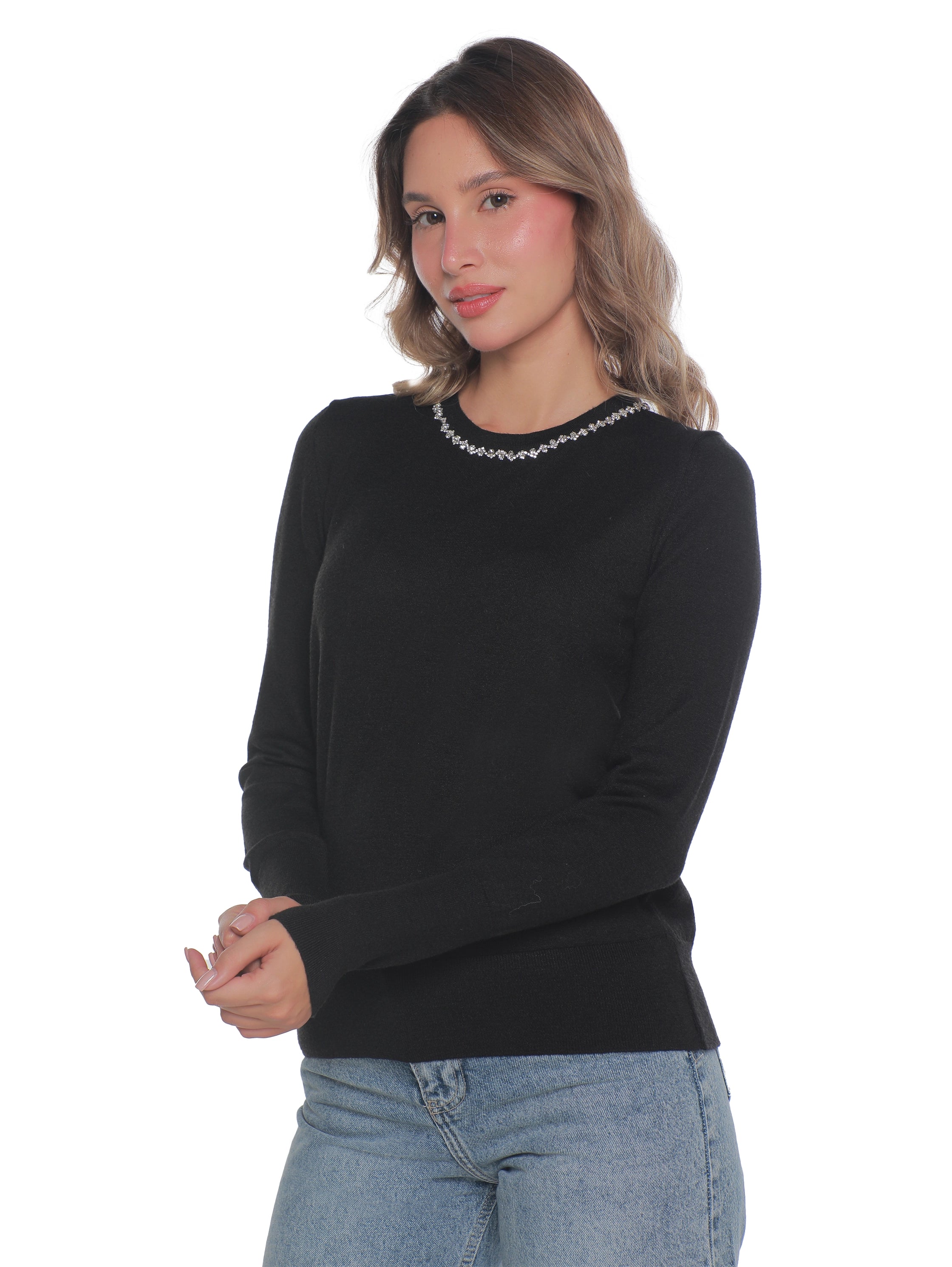 Black Soft Pullover With Necklace Attached Design