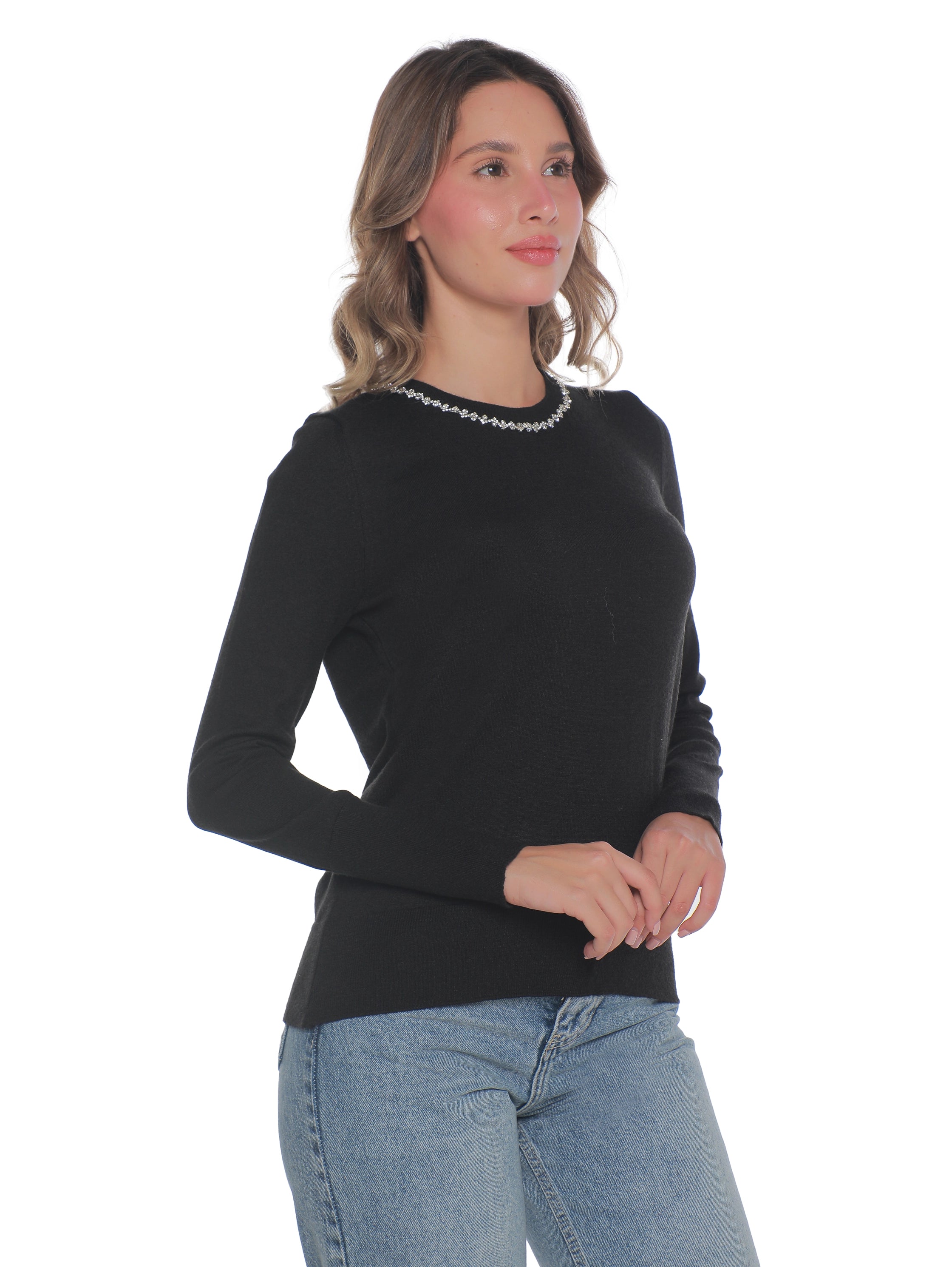 Black Soft Pullover With Necklace Attached Design