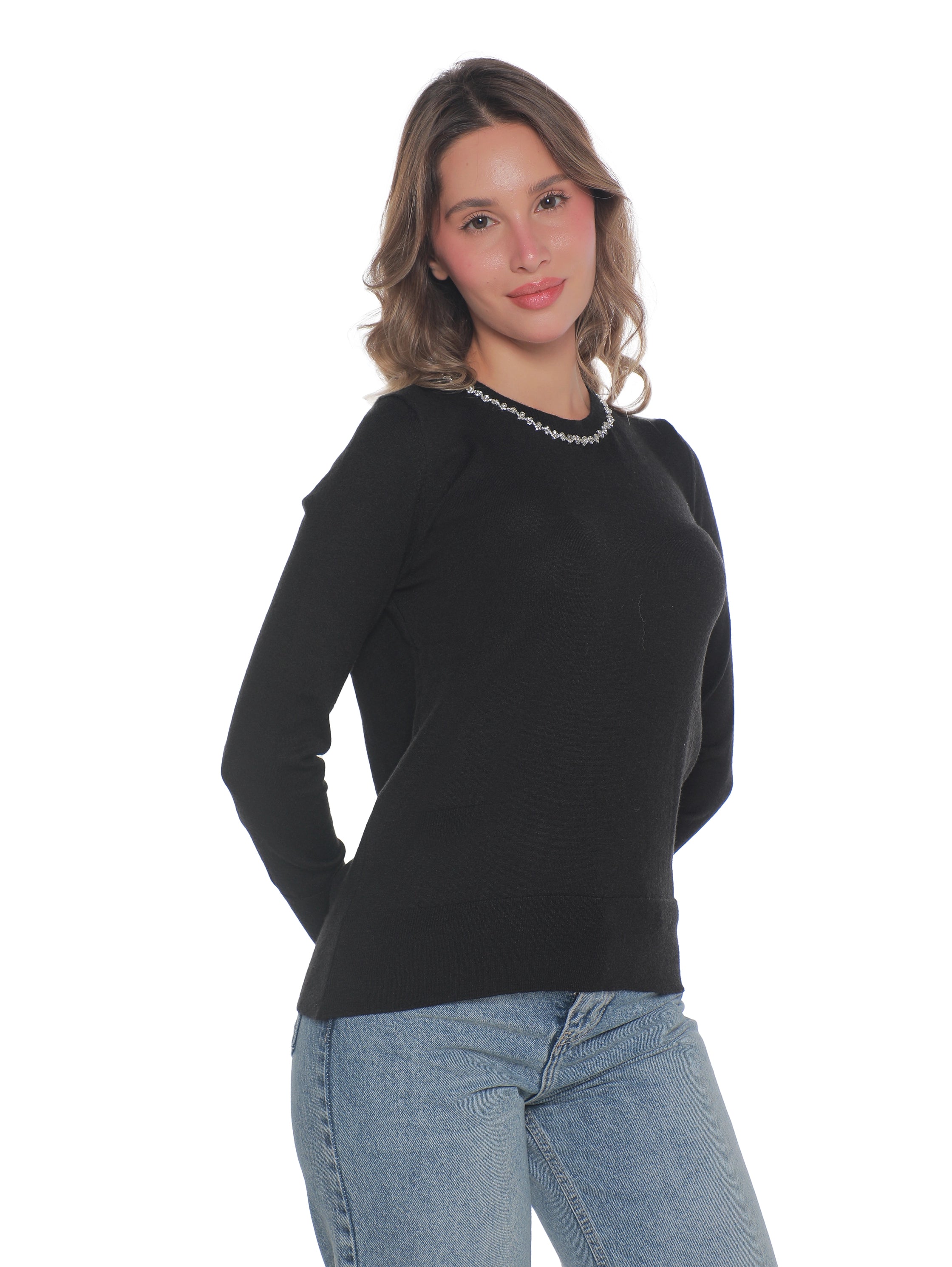 Black Soft Pullover With Necklace Attached Design