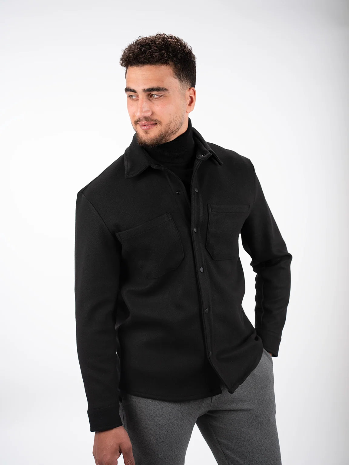 Buttoned Black Shirt Jacket