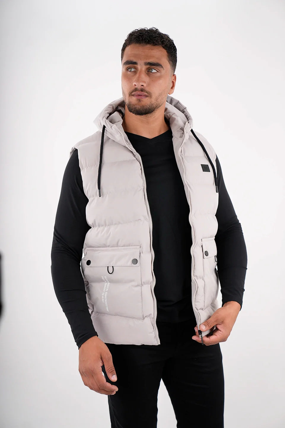 Casual Grey Vest Puffer With Hood