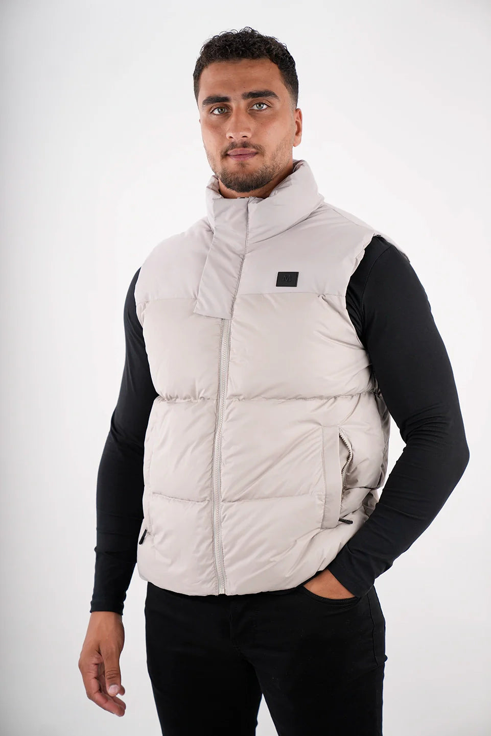 Grey Puffer Vest With Side Pockets