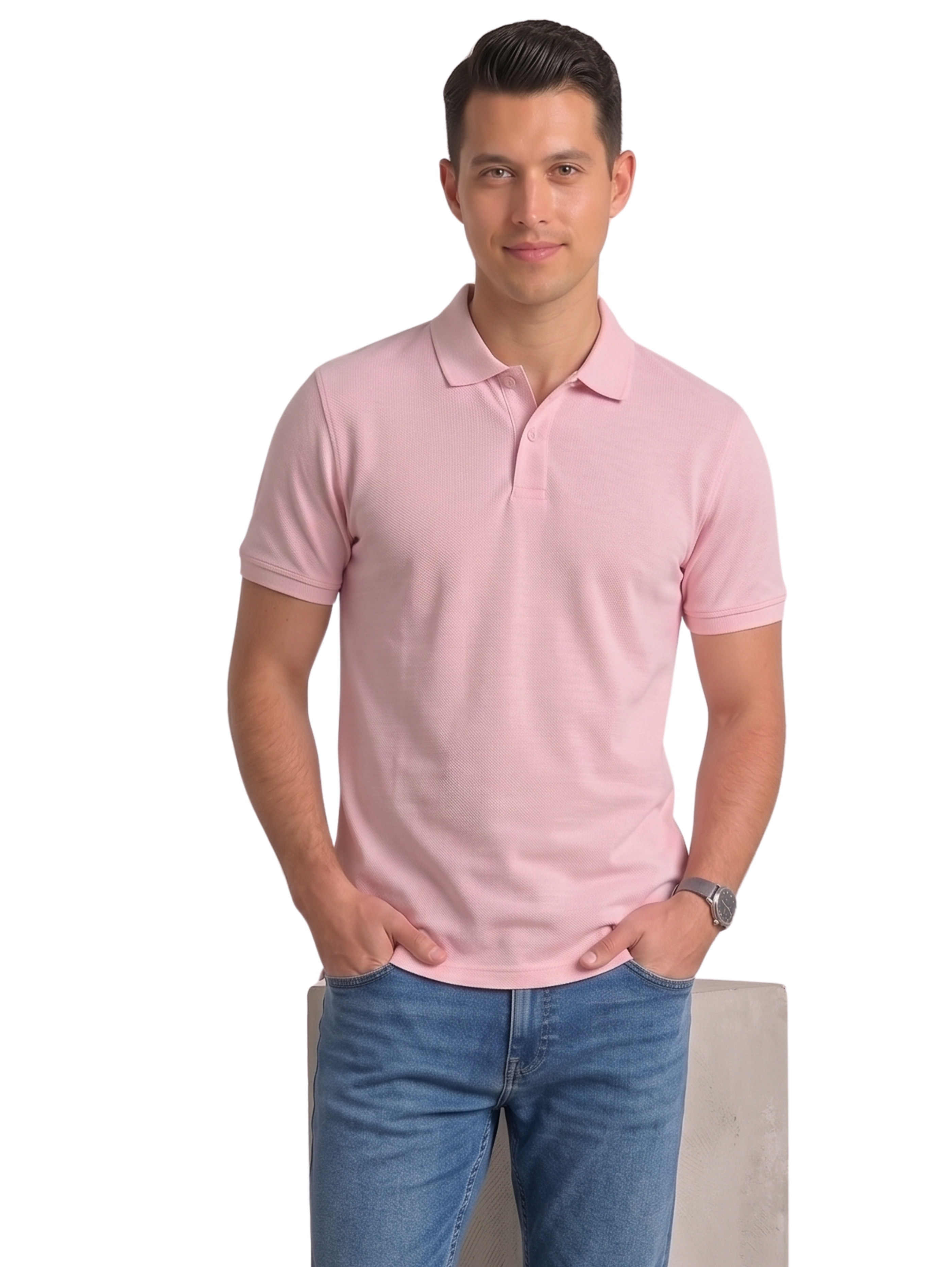 Pink Slim Fit Short Sleeved Polo
