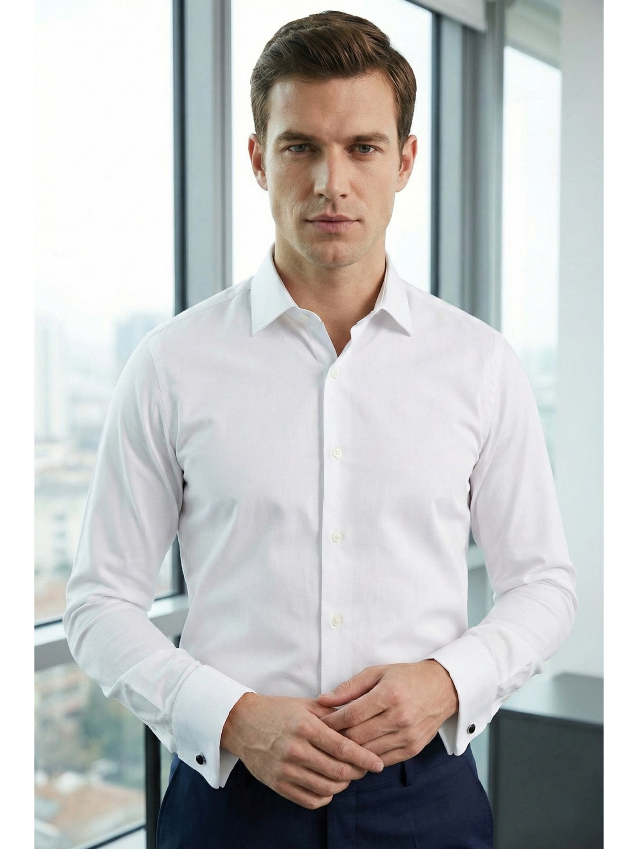 White Classic Formal Shirt With Cufflink