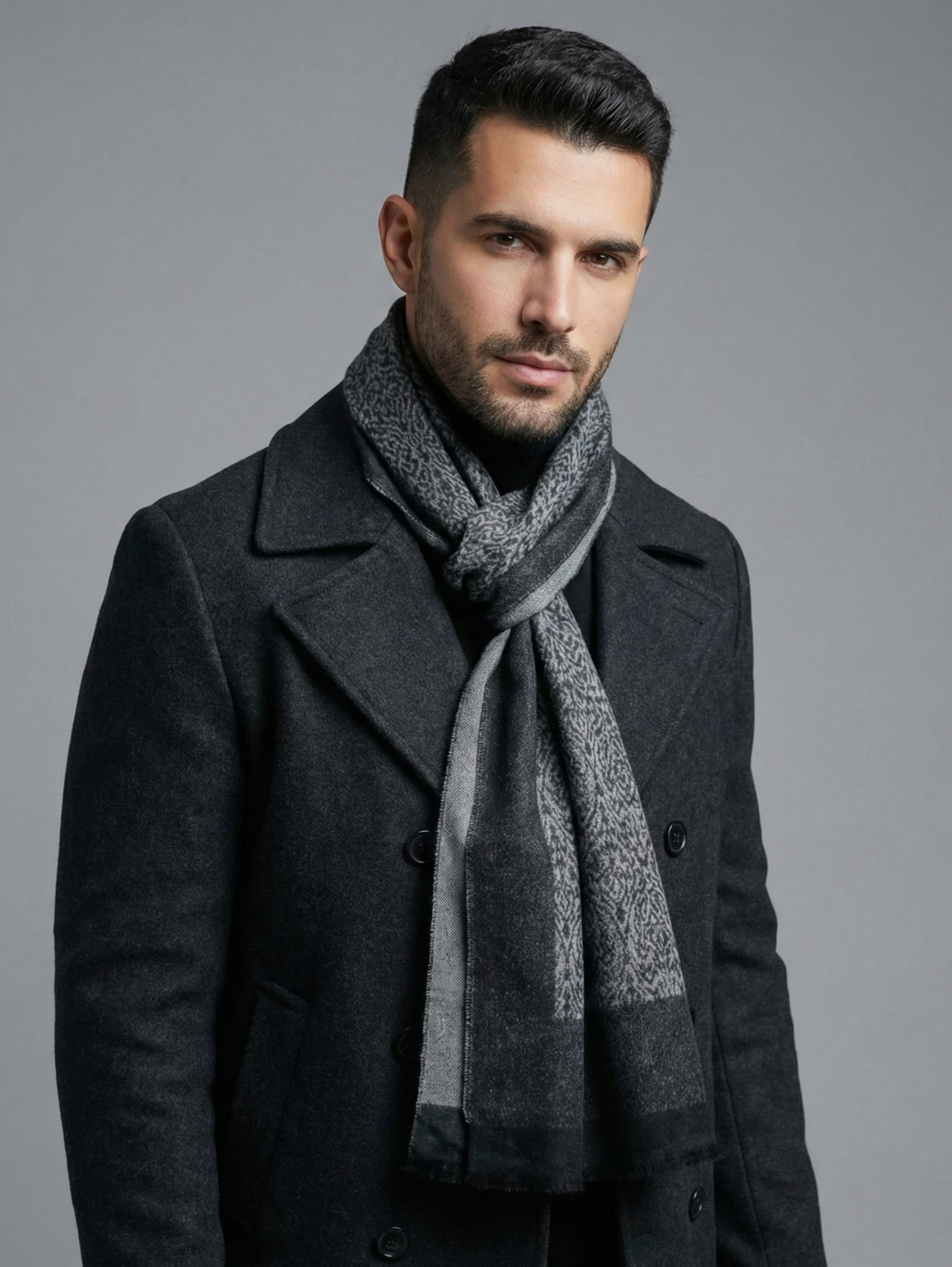 Black Wool Blend Stylish Scarf