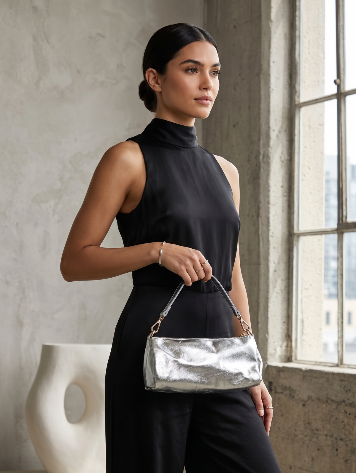 Silver Sleek Shoulder Bag