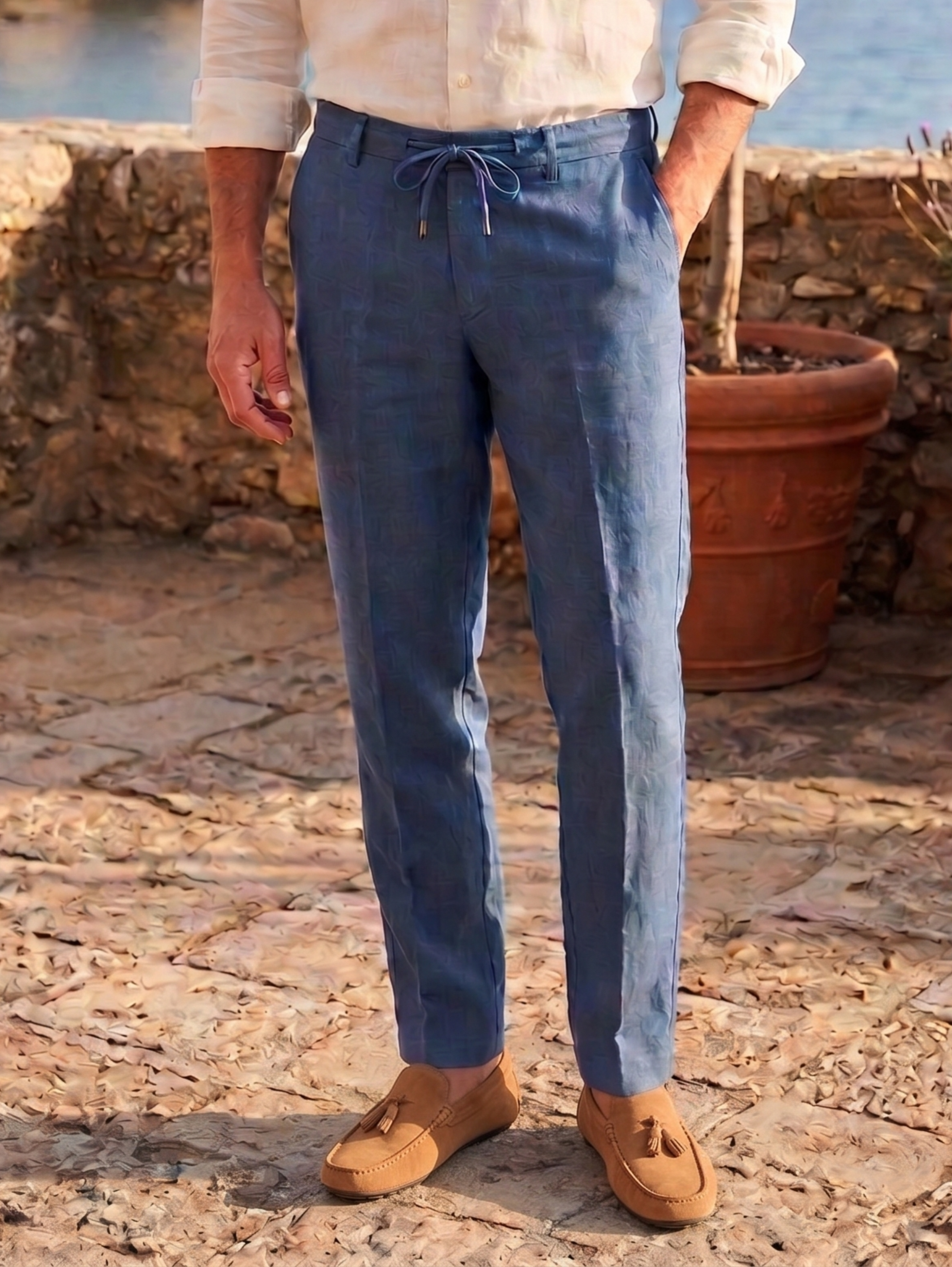 Indigo Tailored Linen Drawstring Pants