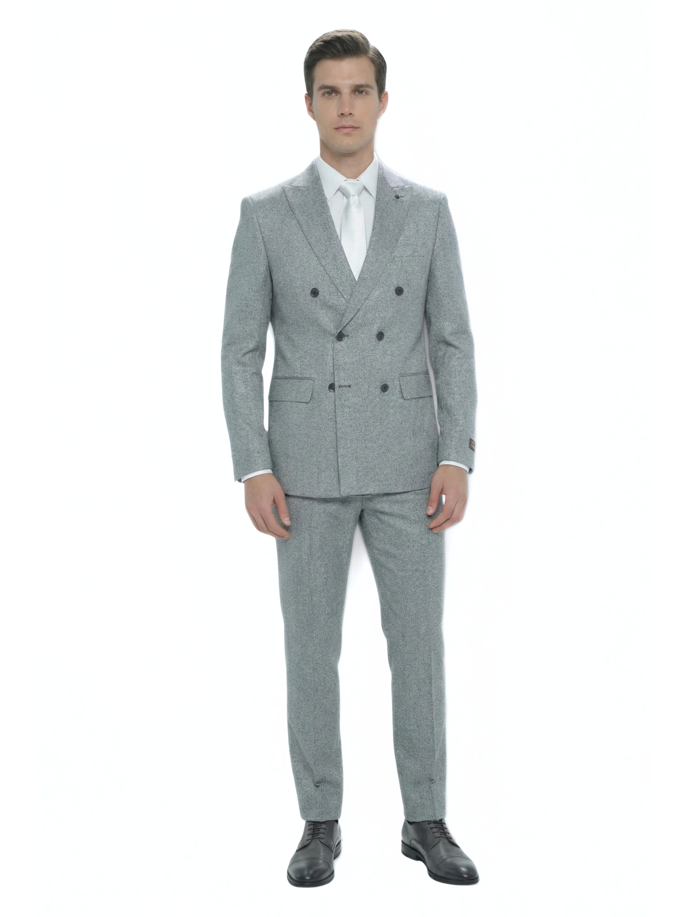 Grey Suit Modern Cut With Button To Close