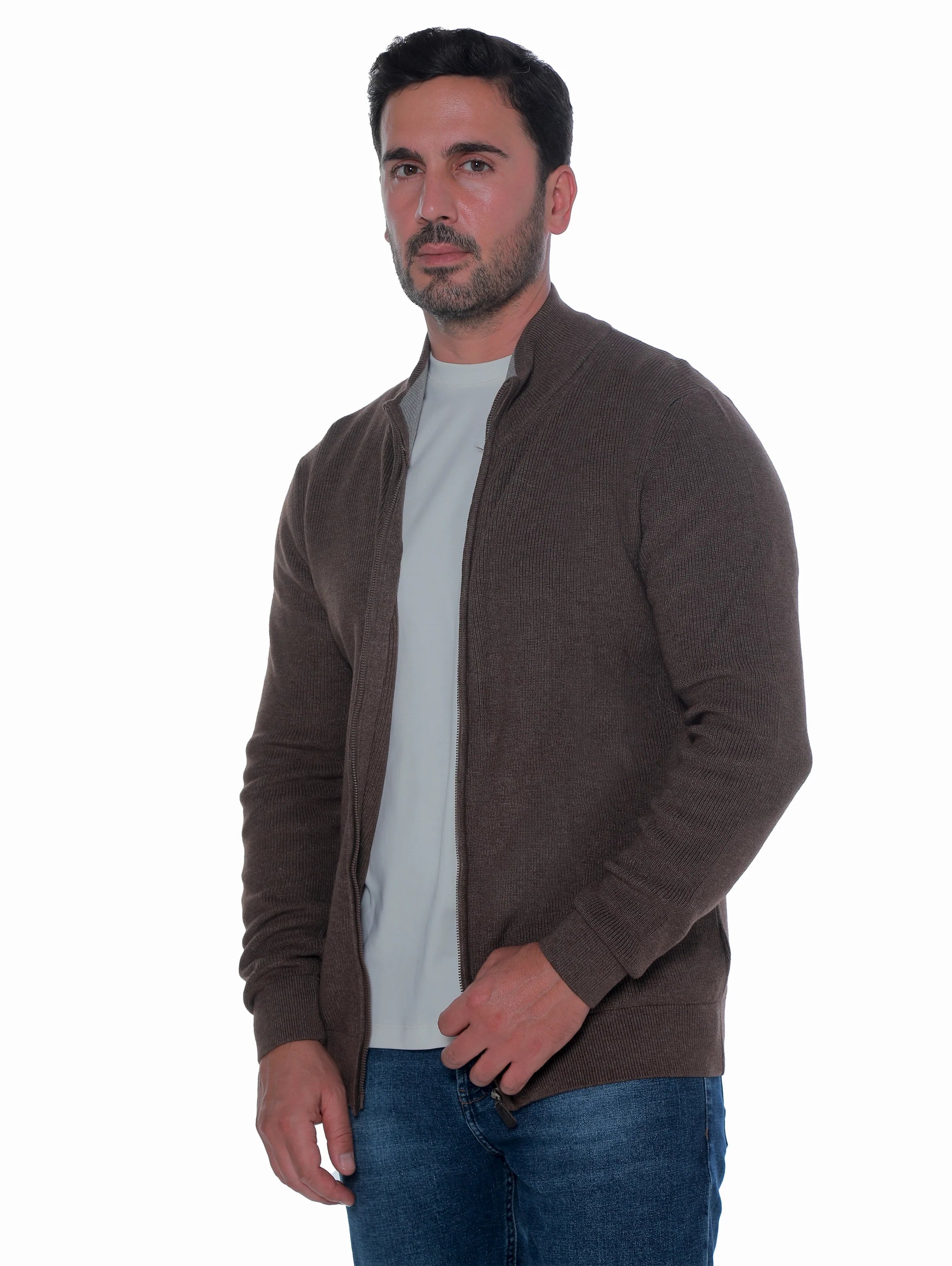 Brown Pullover With Full Zipper To Close