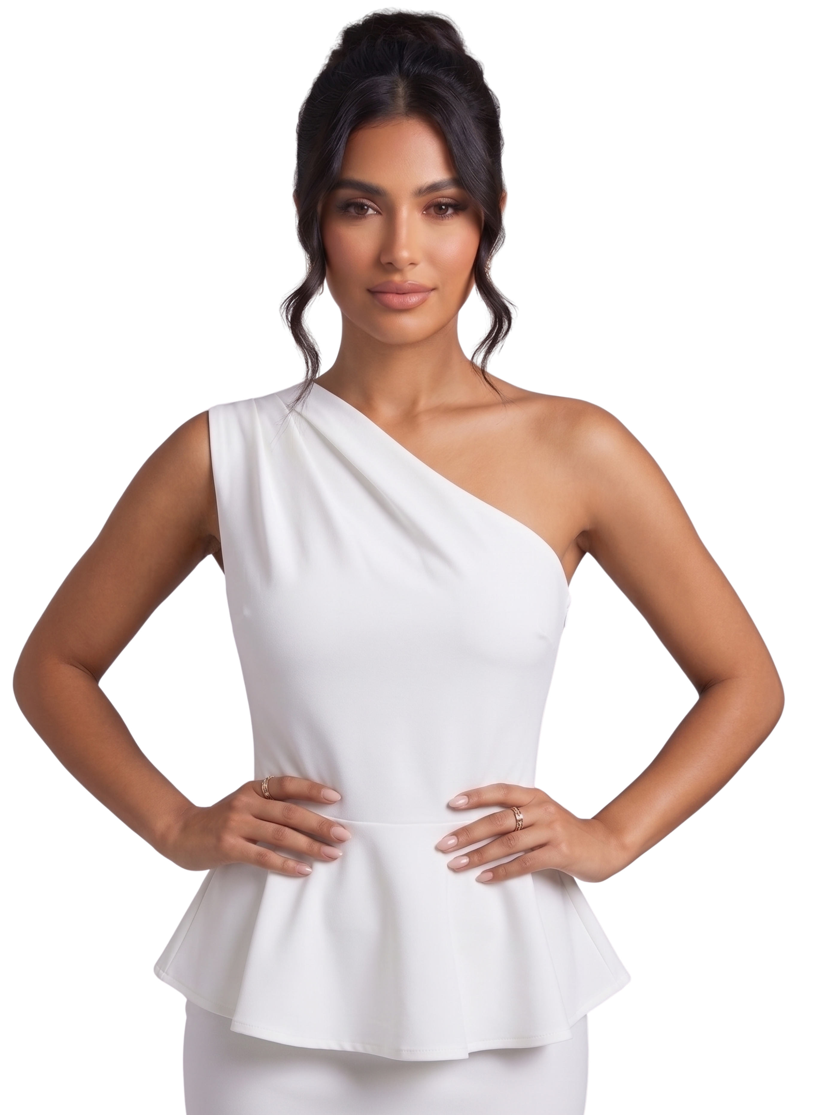 White One Shoulder Peplum Top