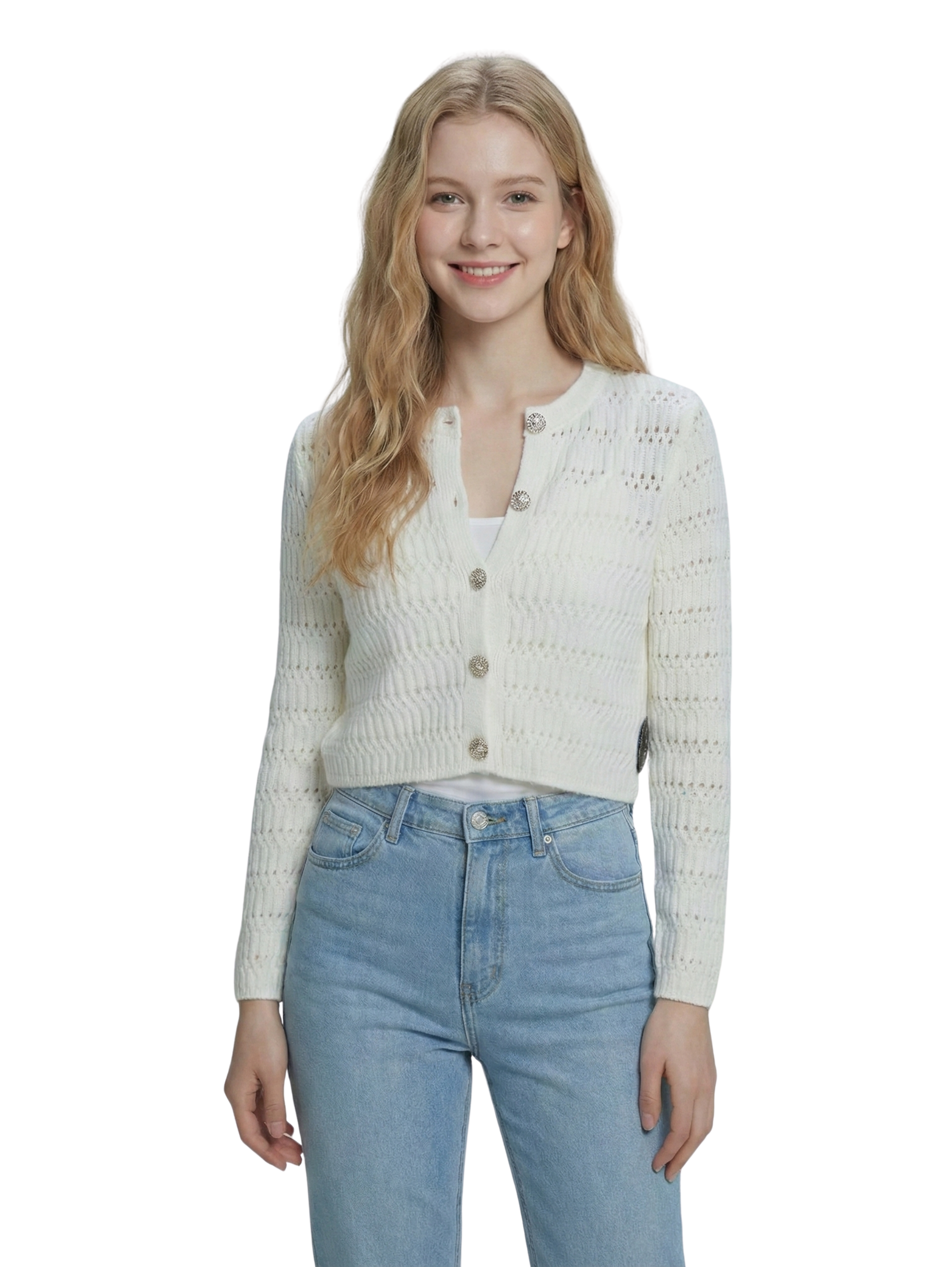 Offwhite Embroidery Pullover With Button Design