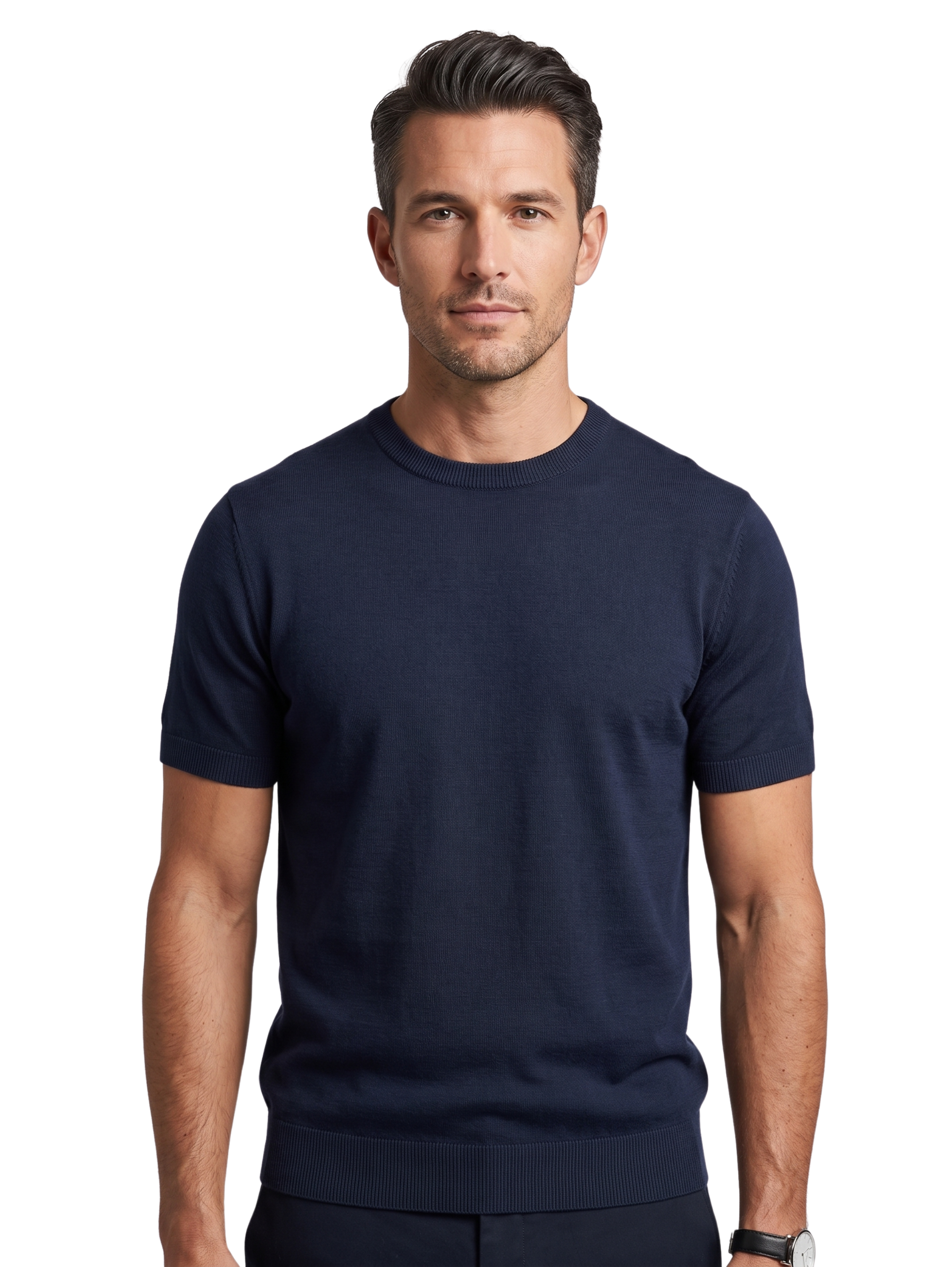 Navy Round Neck Short Sleeved Plain T-Shirt