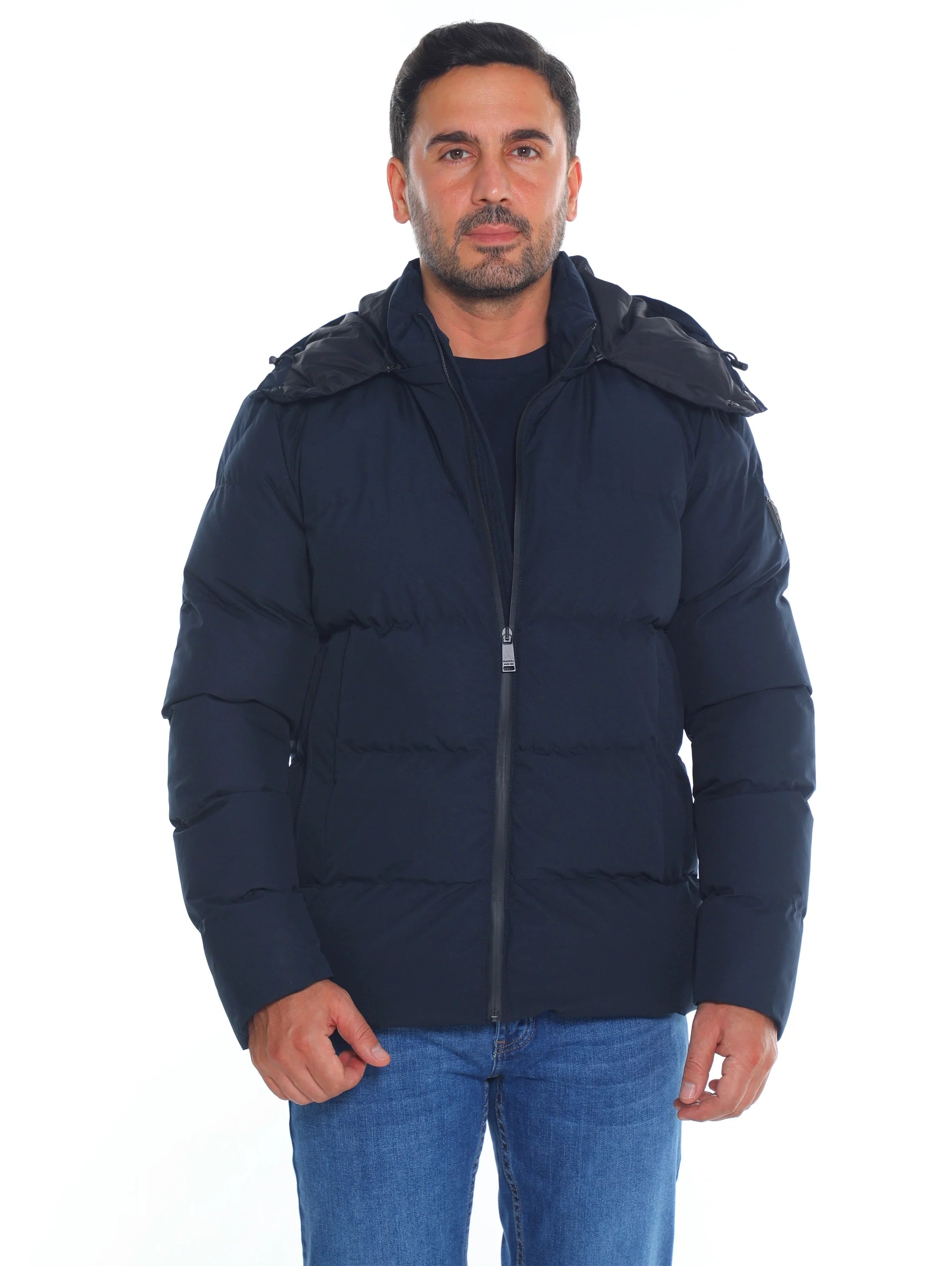 Deep Navy Puffer Warme Jacket With Attached Hood