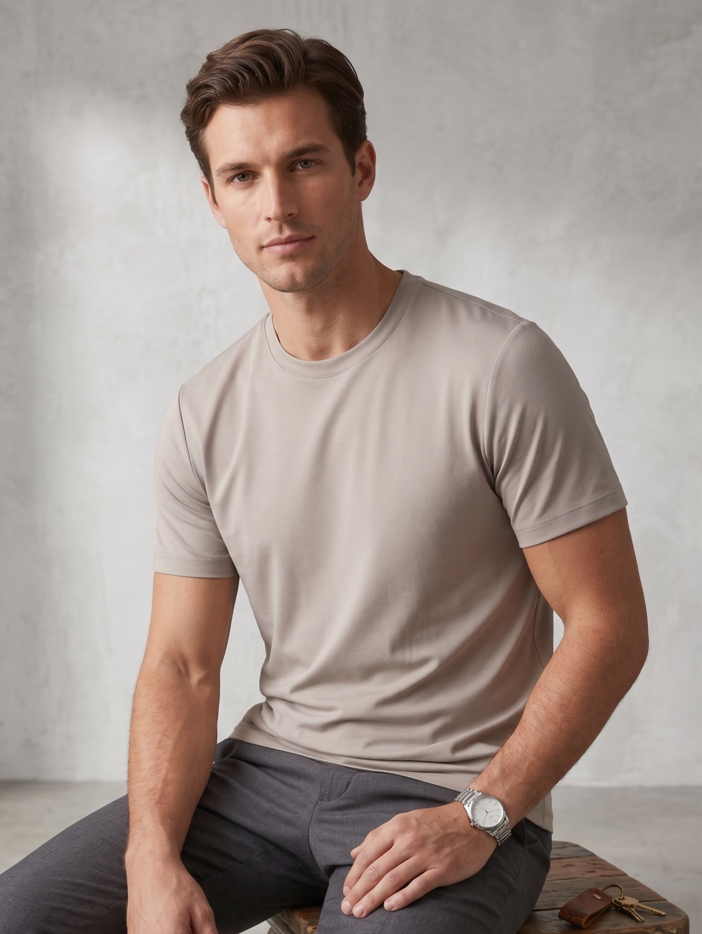 Beige Regular Fit T-Shirt With Round Neck Line