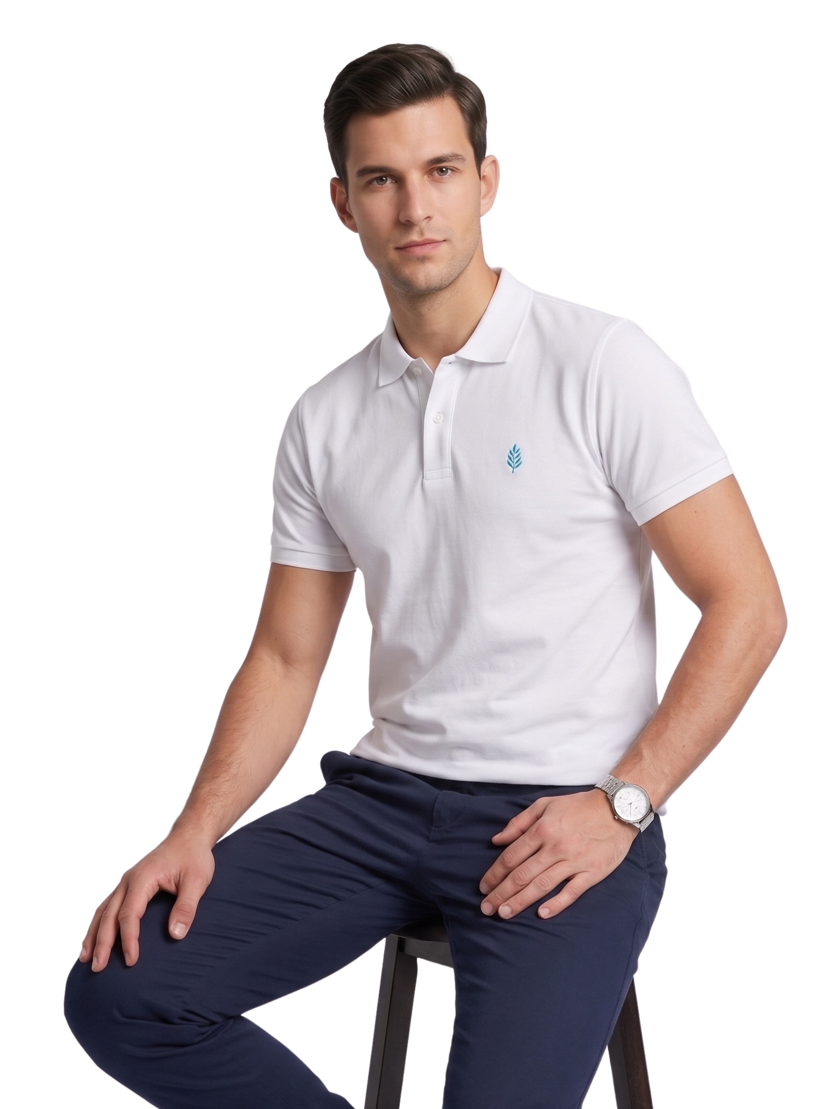 White Short Sleeved Polo With Two Button To Close