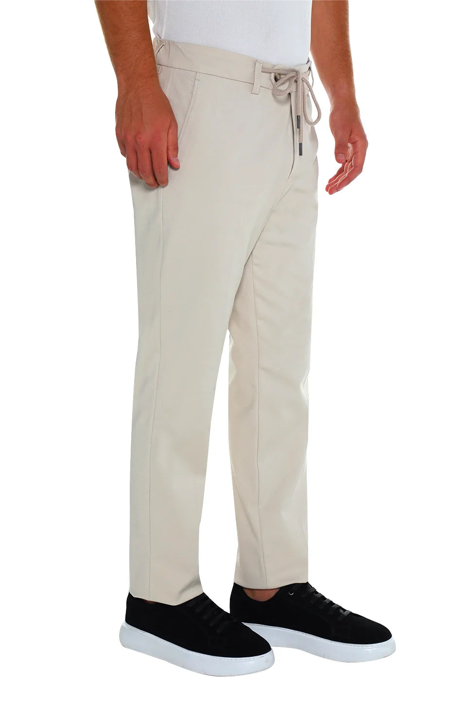 Sport Chic Beige Pant With Zipper & Tie To Close