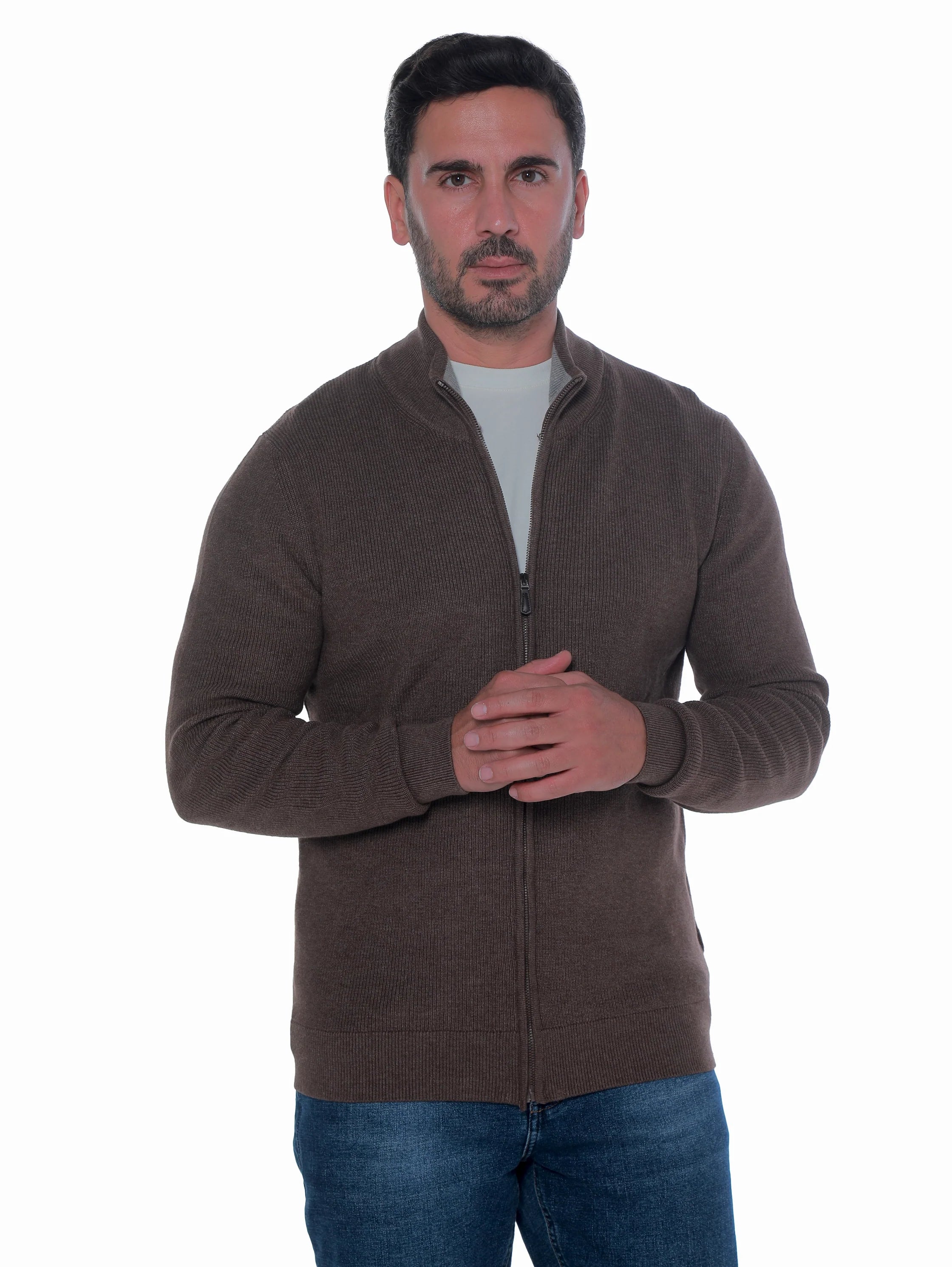 Brown Pullover With Full Zipper To Close