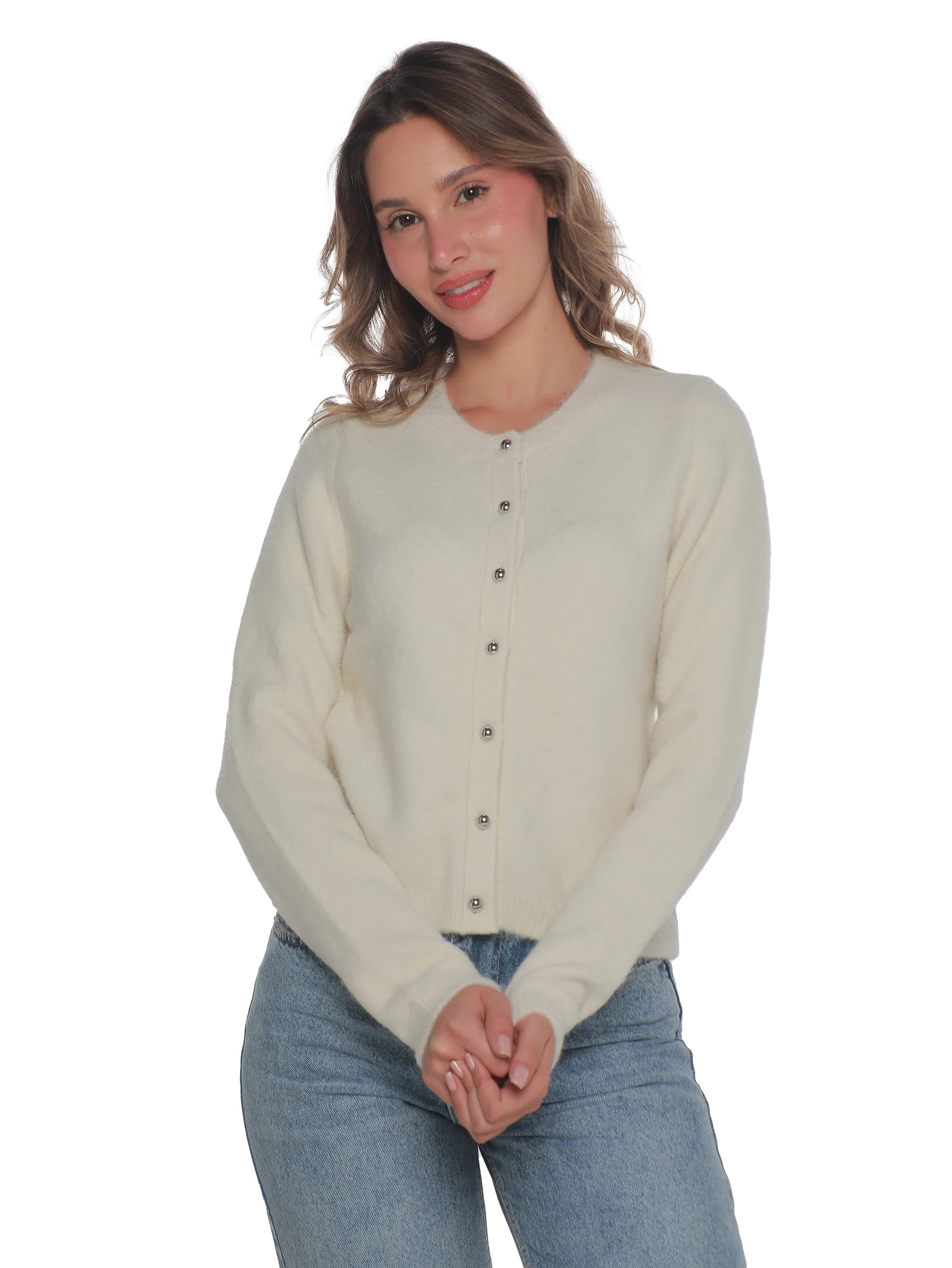 Round Neck Off white Pullover With Button To Close