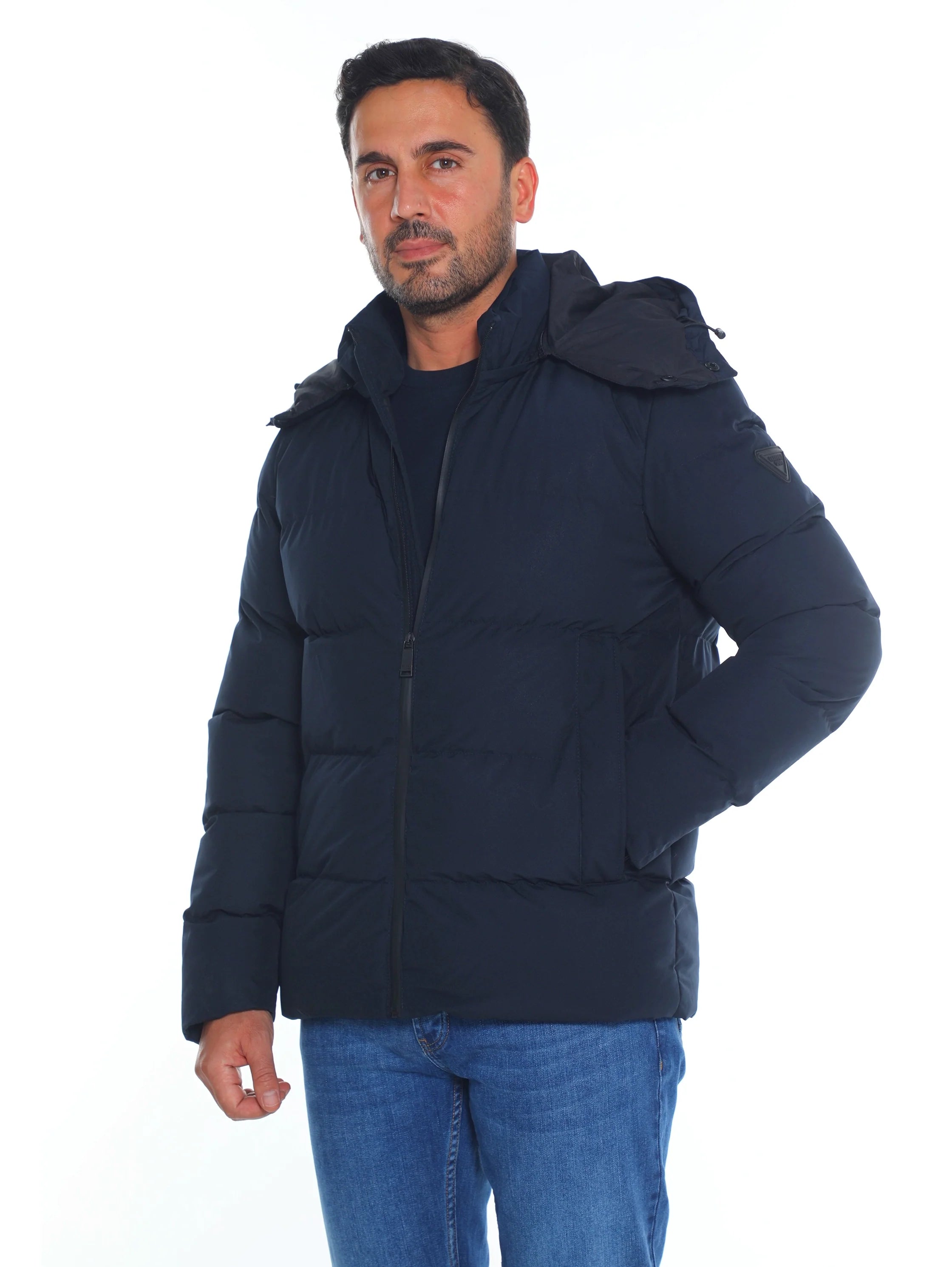 Deep Navy Puffer Warme Jacket With Attached Hood