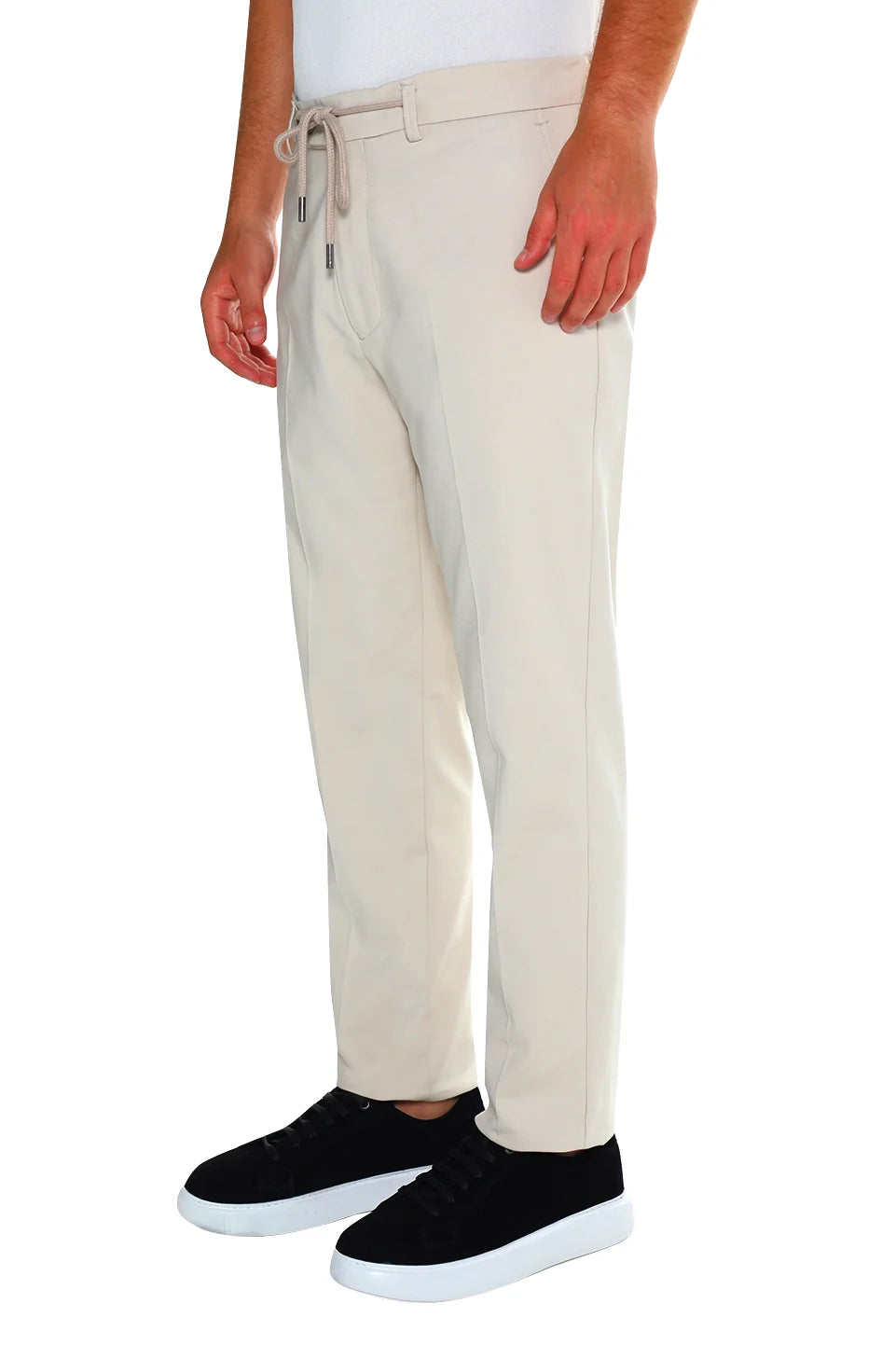 Sport Chic Beige Pant With Zipper & Tie To Close