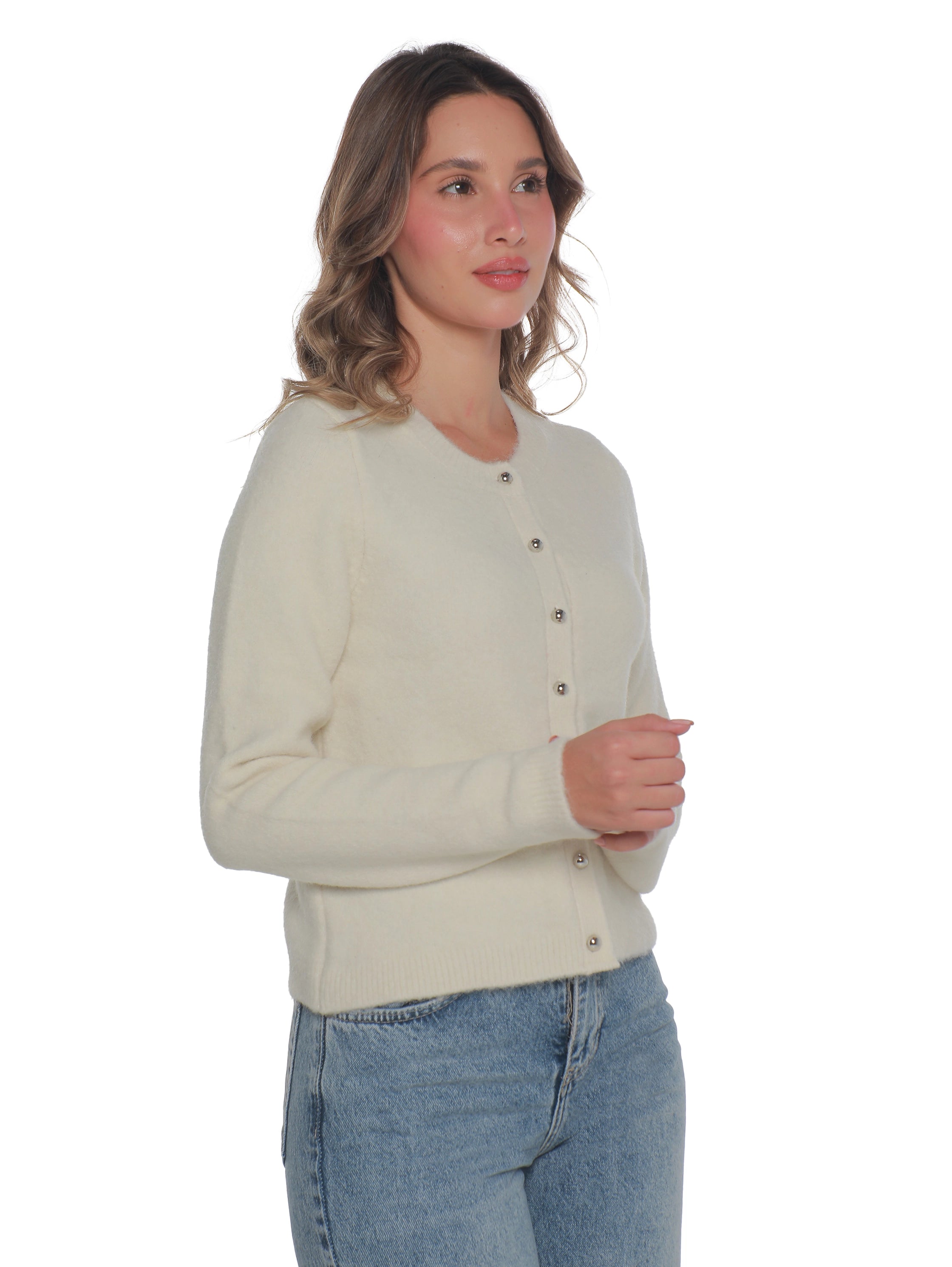 Round Neck Off white Pullover With Button To Close