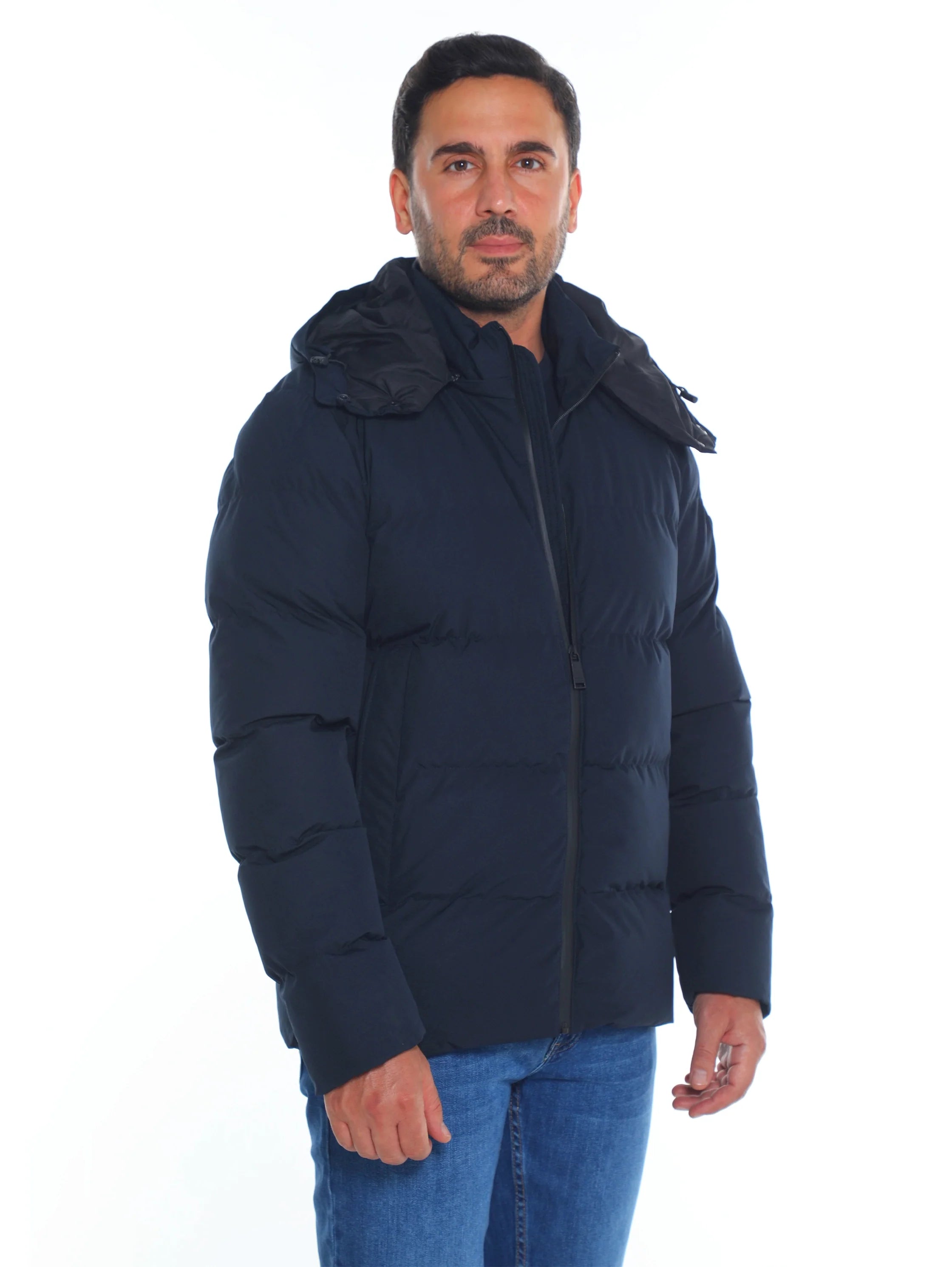 Deep Navy Puffer Warme Jacket With Attached Hood