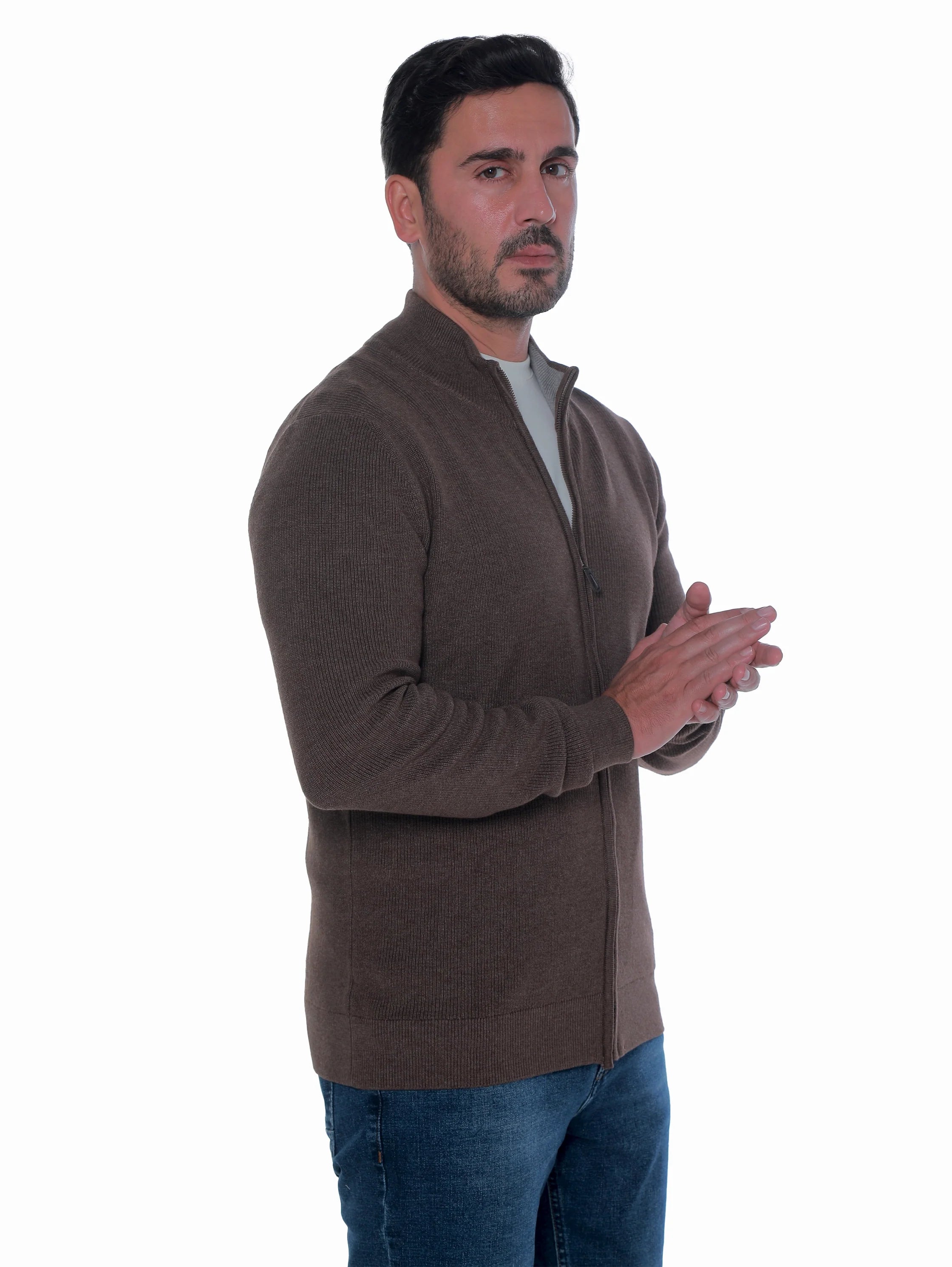 Brown Pullover With Full Zipper To Close