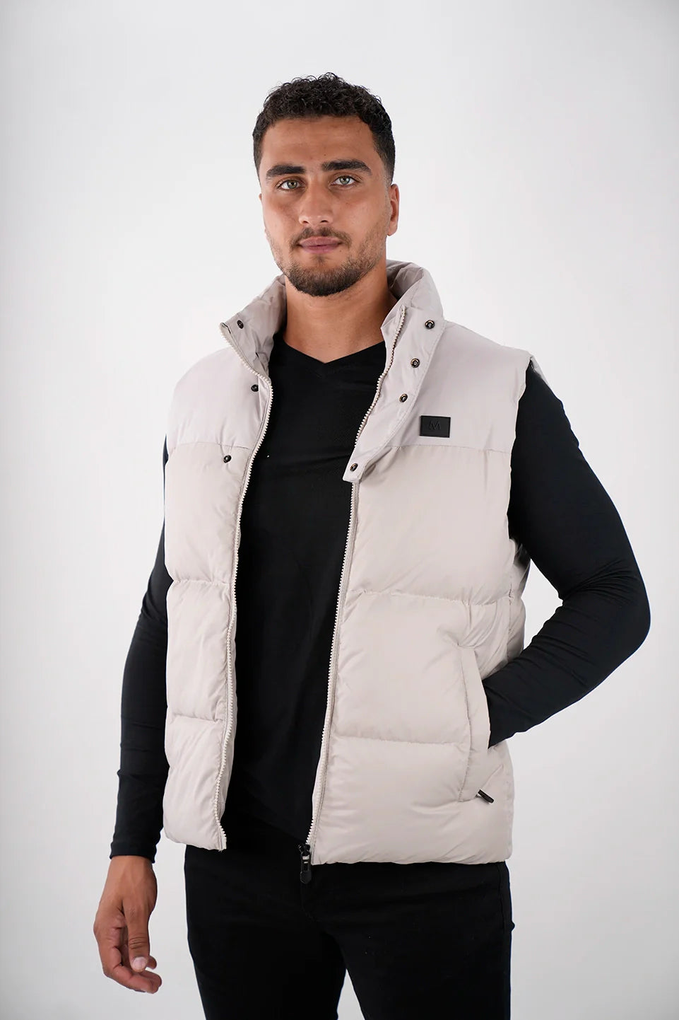 Grey Puffer Vest With Side Pockets