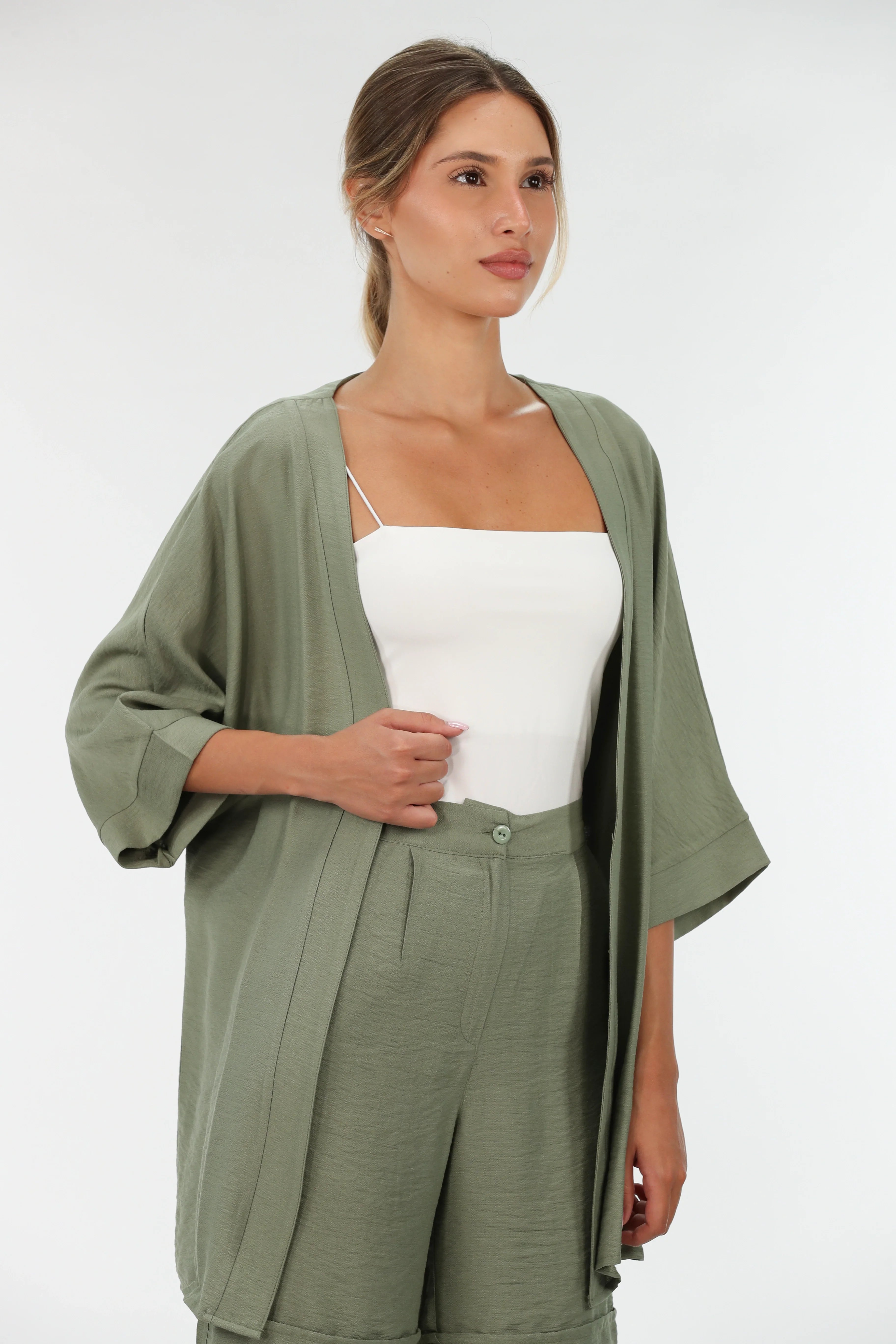 Olive Drop Shoulder Linen Cardigan