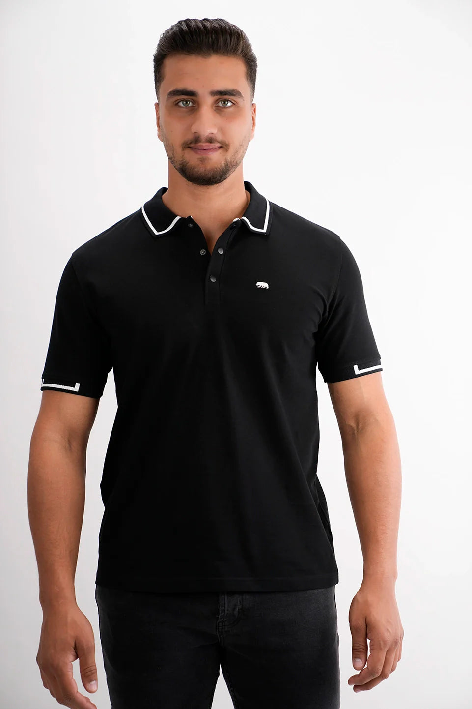 Black Polo With Shoulder & Collar Design