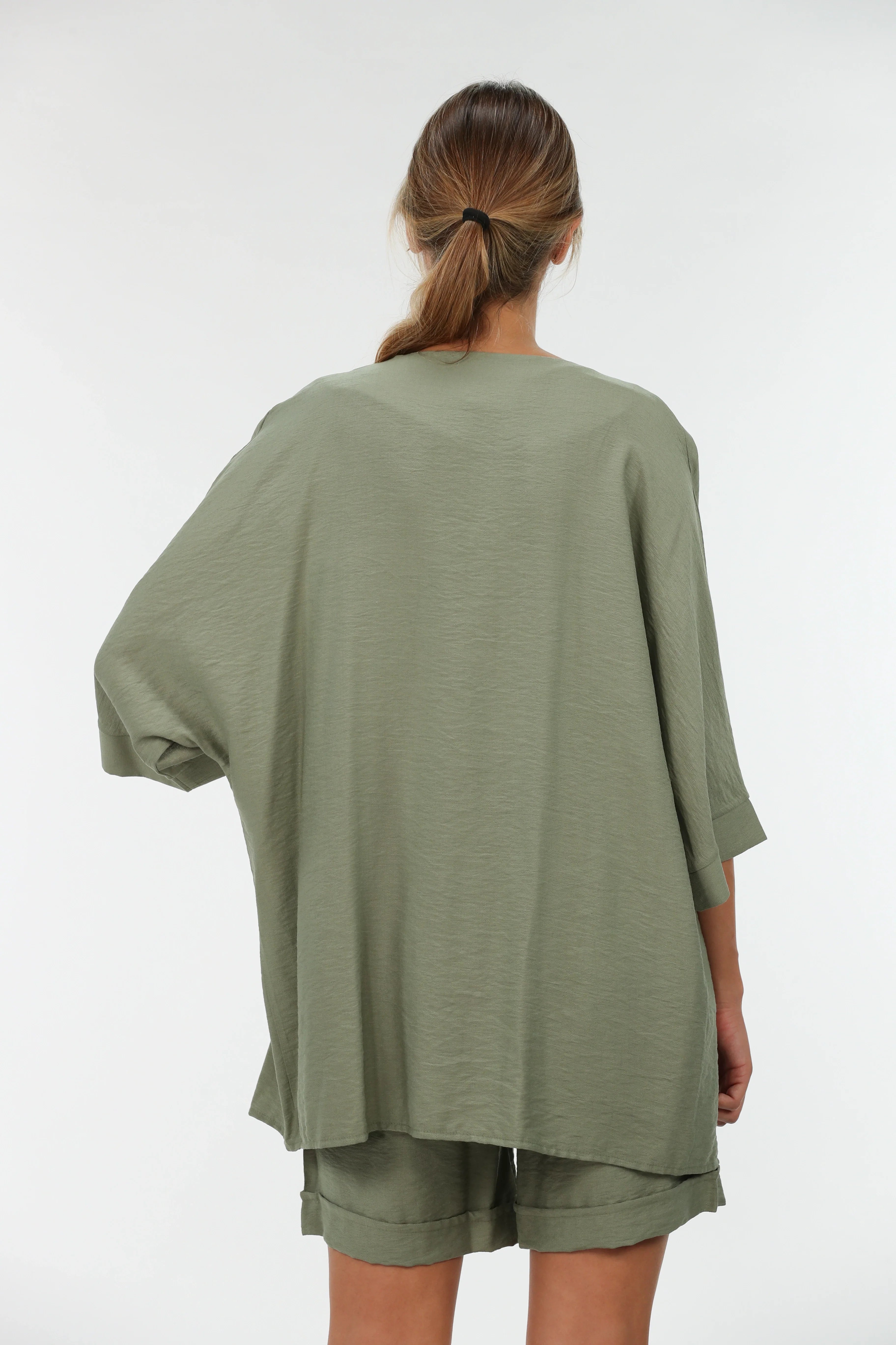 Olive Drop Shoulder Linen Cardigan