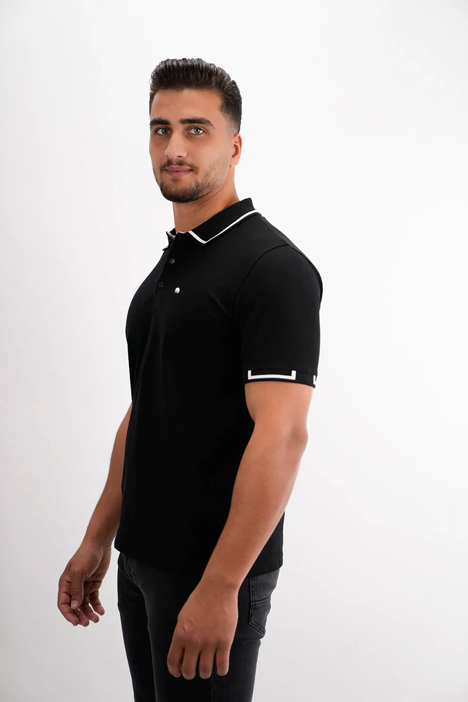 Black Polo With Shoulder & Collar Design