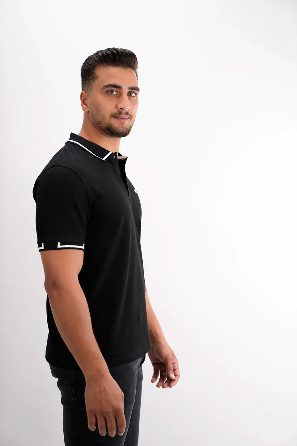 Black Polo With Shoulder & Collar Design