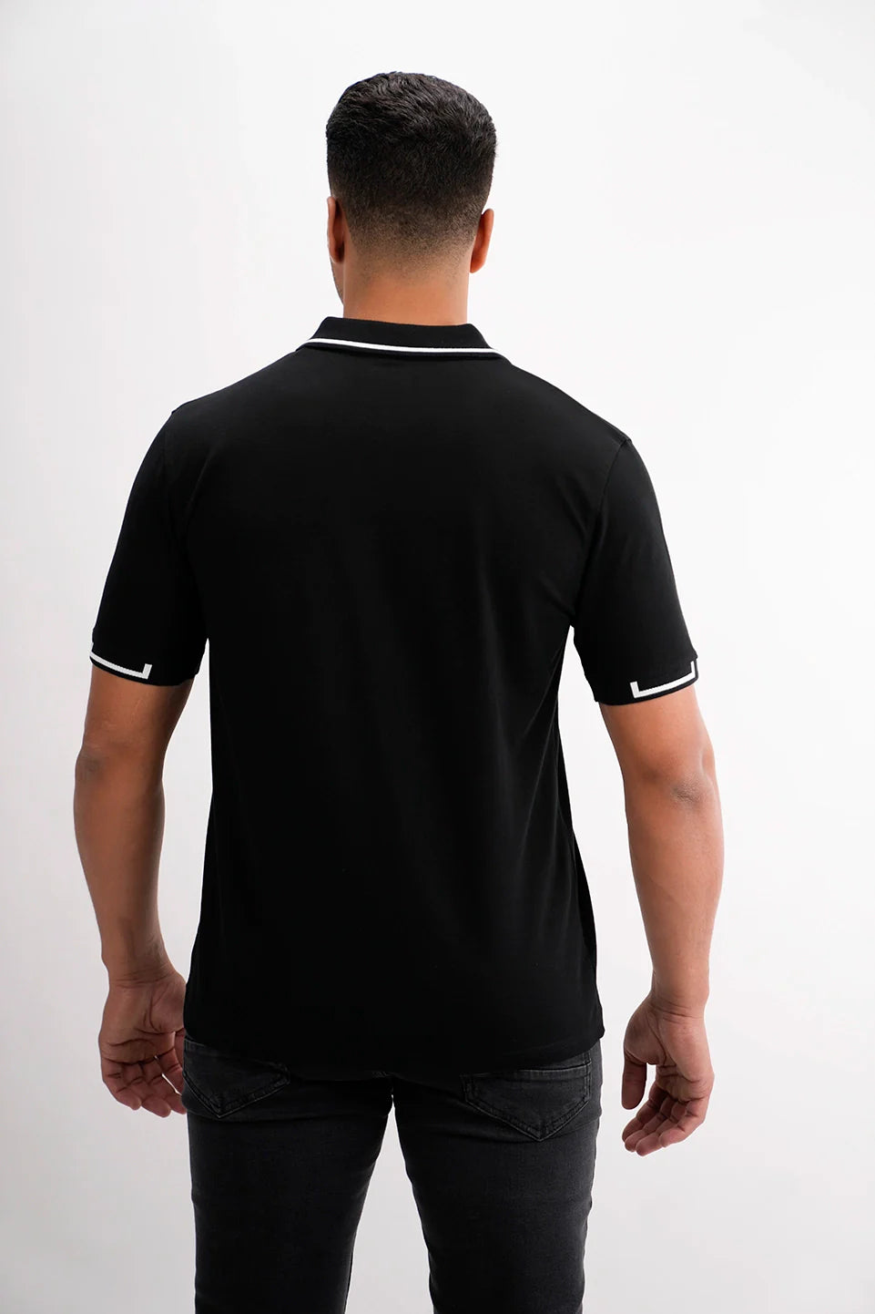 Black Polo With Shoulder & Collar Design