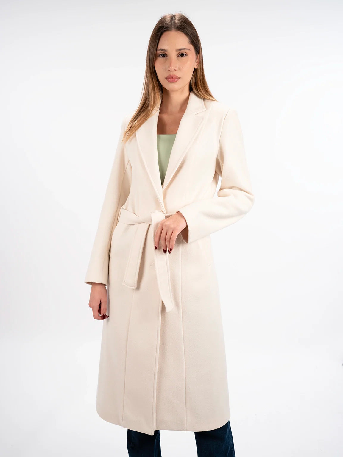 Beige Coat With Lapel Collar