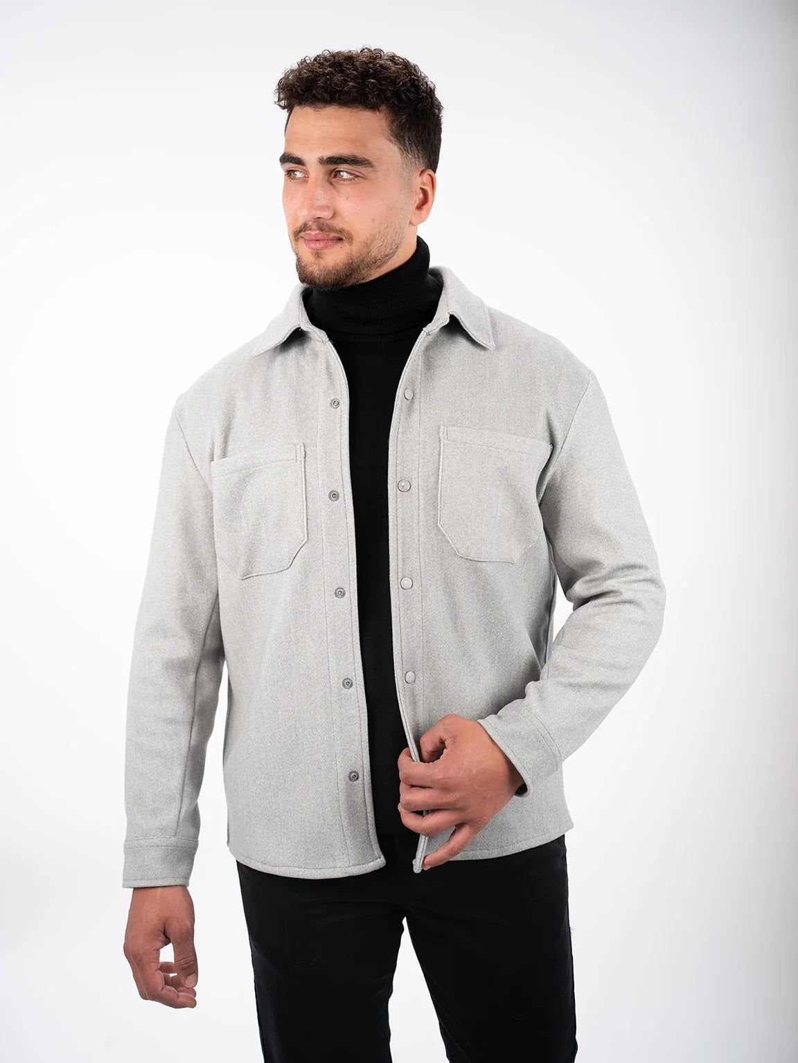 Buttoned Grey Shirt Jacket