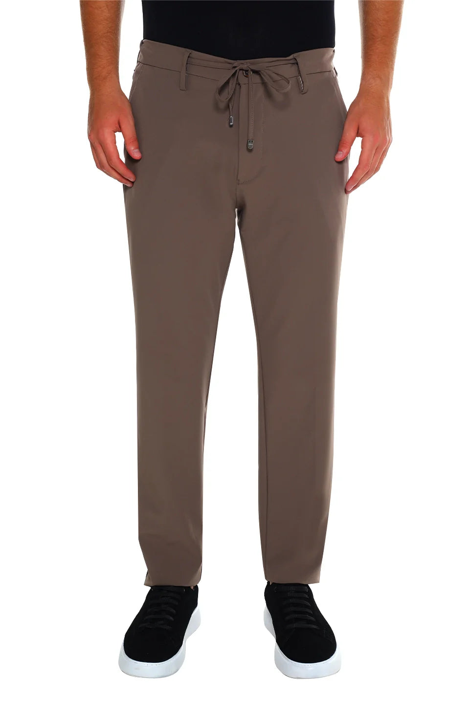 Elastic Waisted Brown Pant With Zipper
