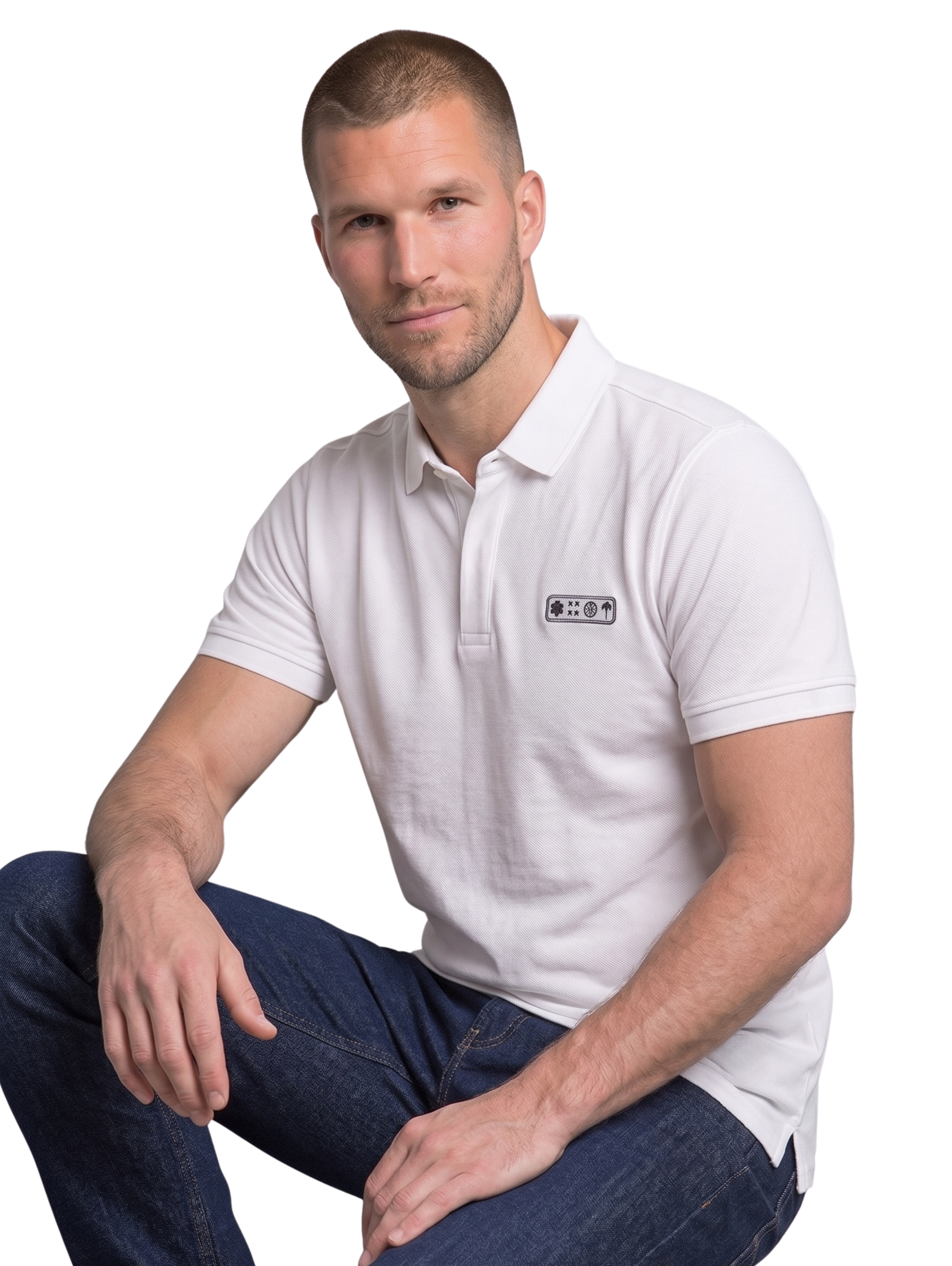 White Slim Fit Short Sleeved Polo With Logo