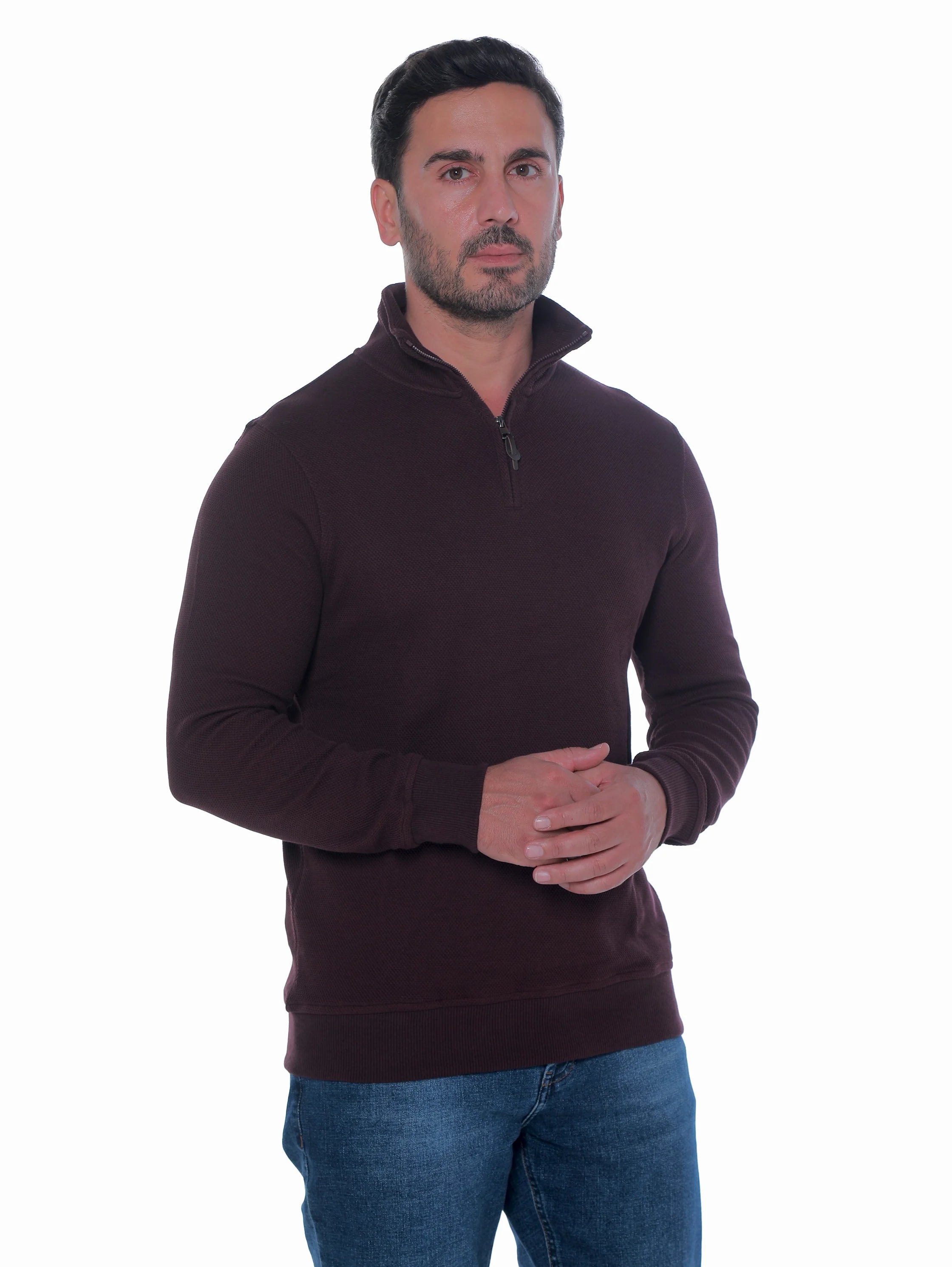 Bordo Pullover With Stand Up Collar