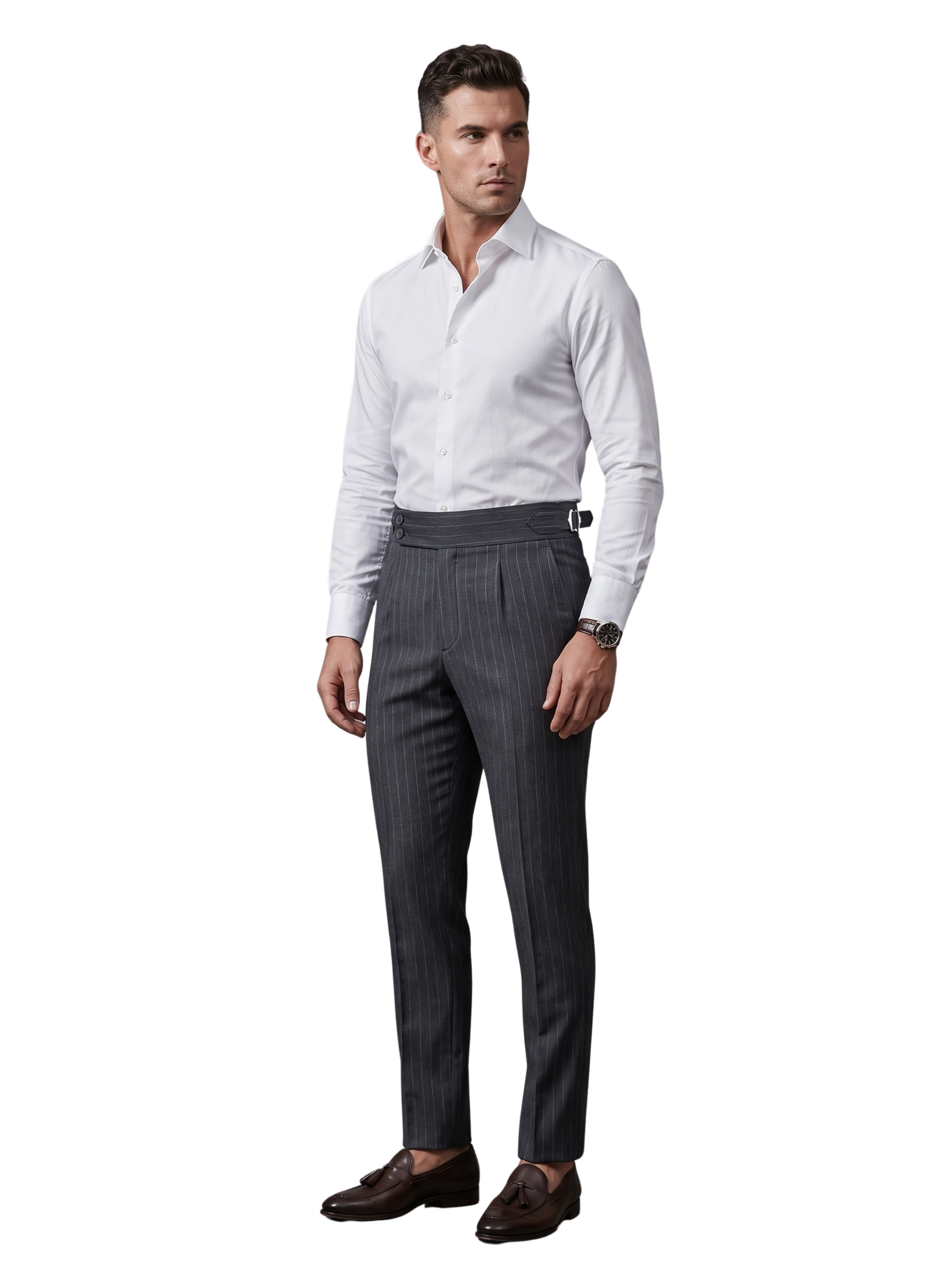 Black High Rise Pinstriped Pants With Side Adjusters