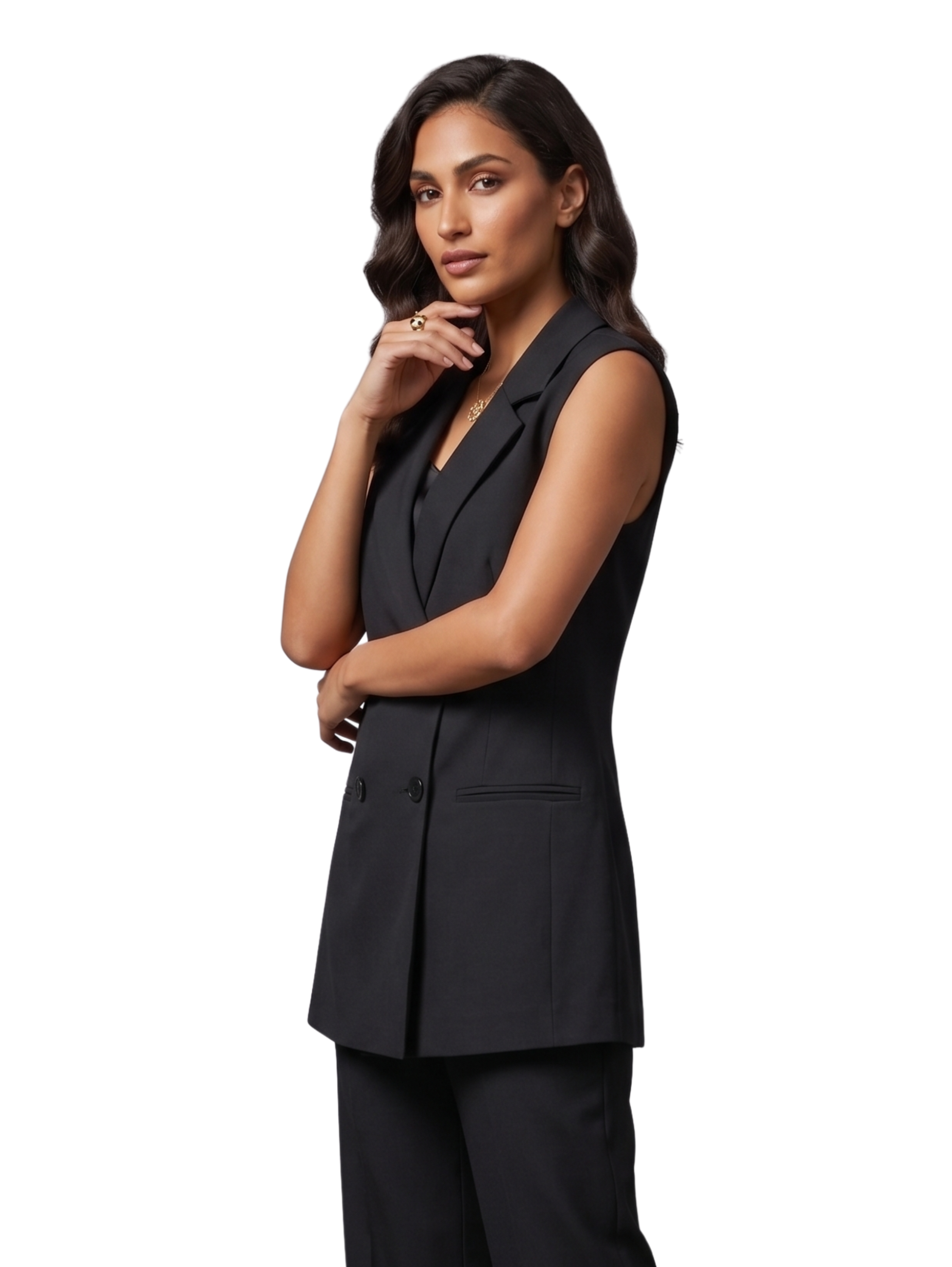 Black Sleeveless Longline Blazer Vest
